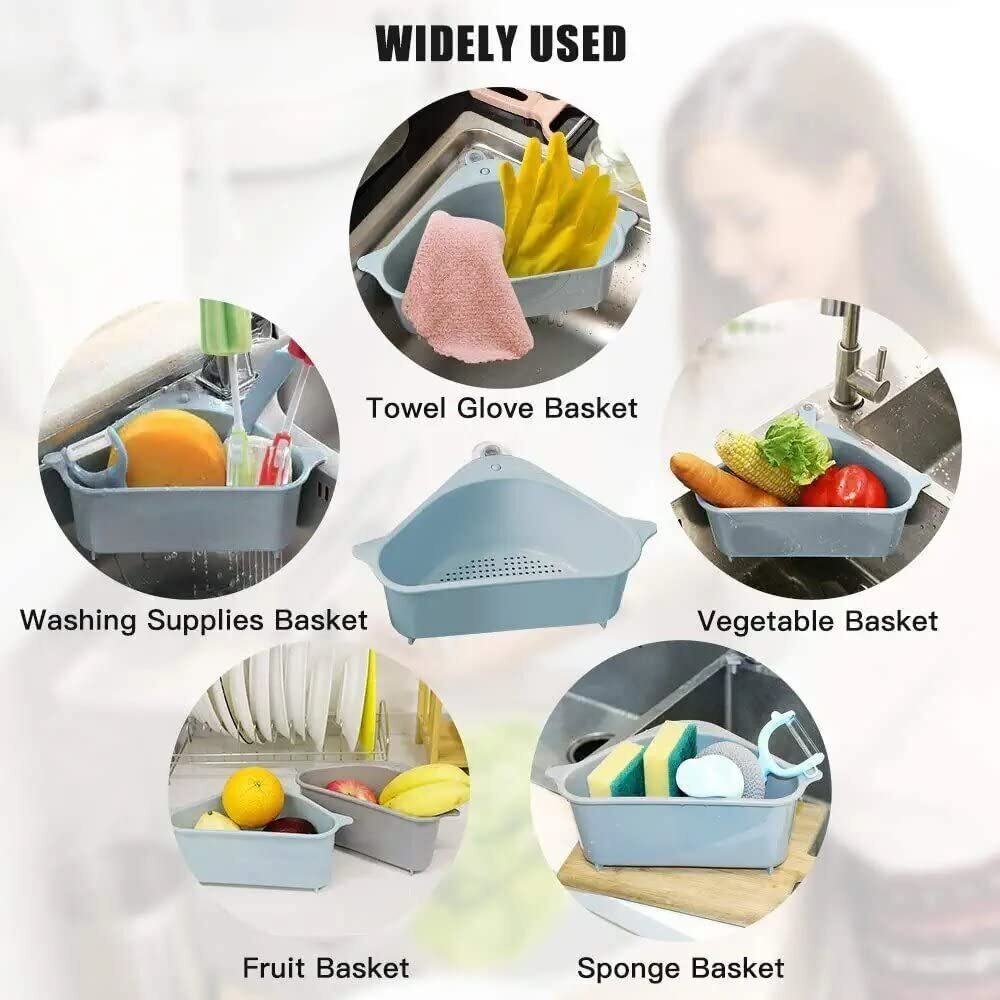 Ankul Plastic Sink Basket Strainer, No Drilling Triangular Multifunctional Drain Shelf Kitchen Sink Strainer Holder Multifunctional Box Organizer For Soap, Sponge Etc (Min 2 Quantity, Blue)