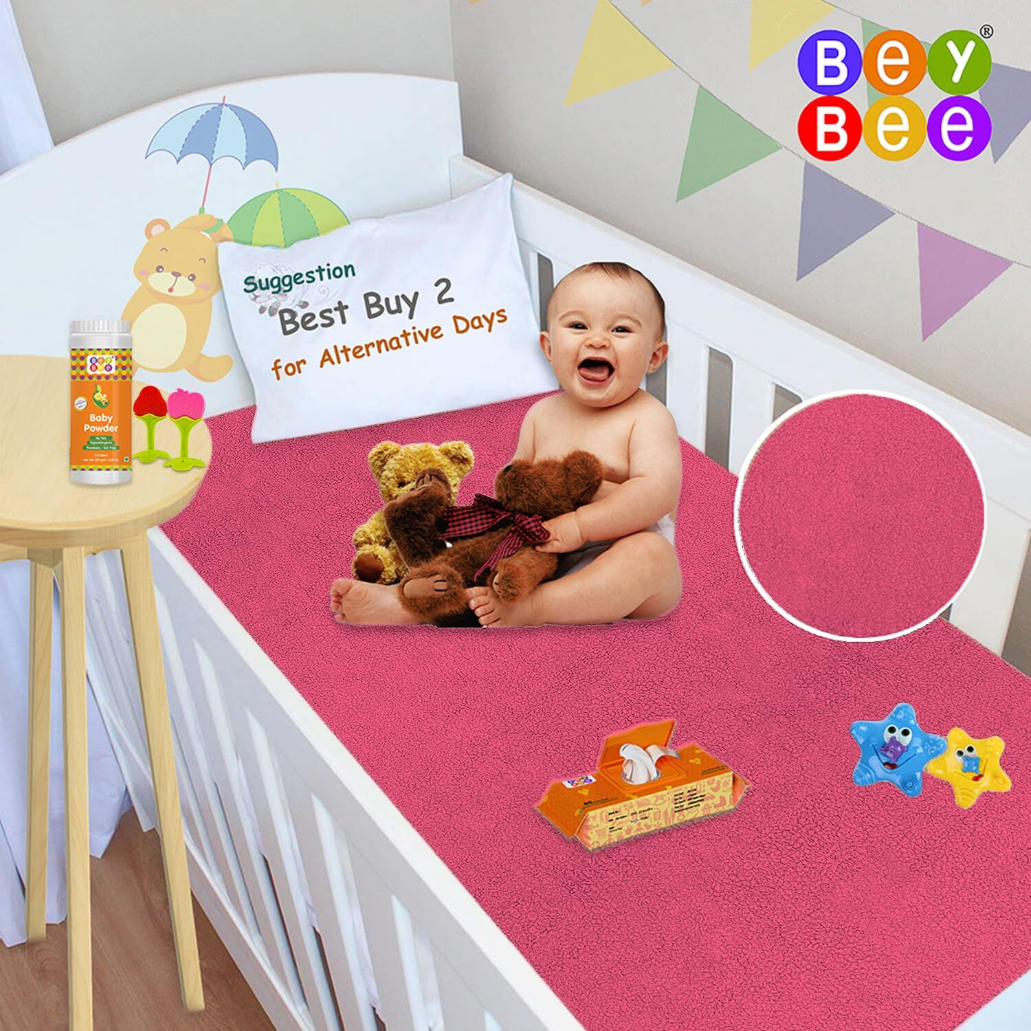 Beybee Waterproof Quick Dry Sheet For Baby| Bed Pad Anti-Piling Fleece Extra Absorbent Washable Matress Protector| Baby Bed Protector Sheet For Toddler Children, Small Size, 50X70Cm, Salmon Rose