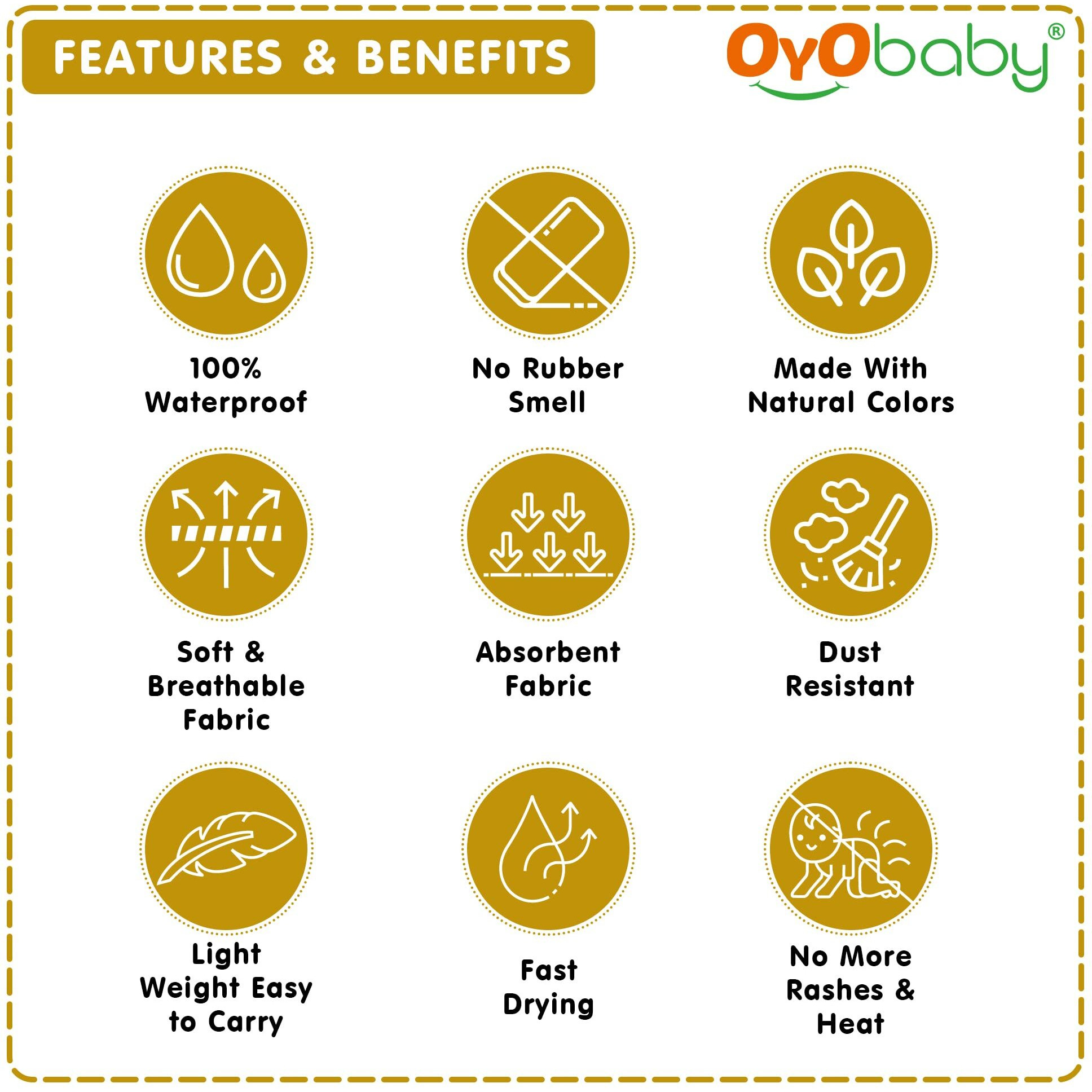 Oyo Baby Waterproof Mattress Protector Sheet For Kids And Adults (Small (70Cm X 50Cm), Gold), Polycotton