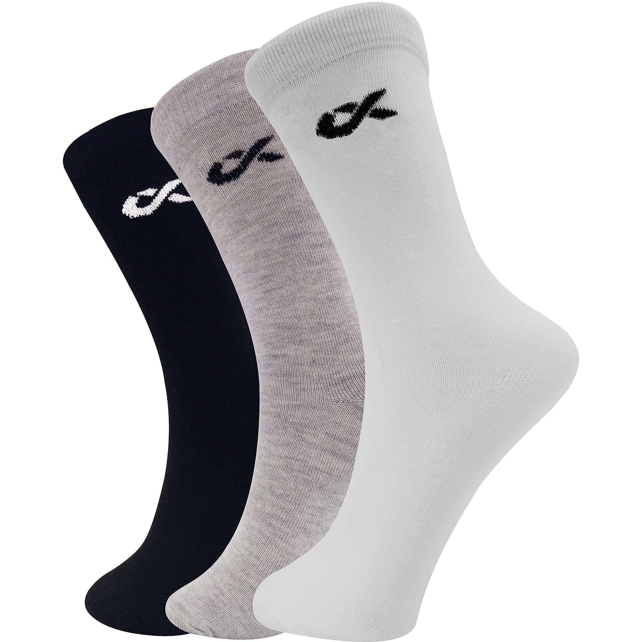Xjarvis  Texas Premium Socks For Men's Solid Calf Crew Combed Cotton Full Length Formal Official Socks For All Season, Odour Free & Breathable Comfort, Free Size  (White/Grey/Black)