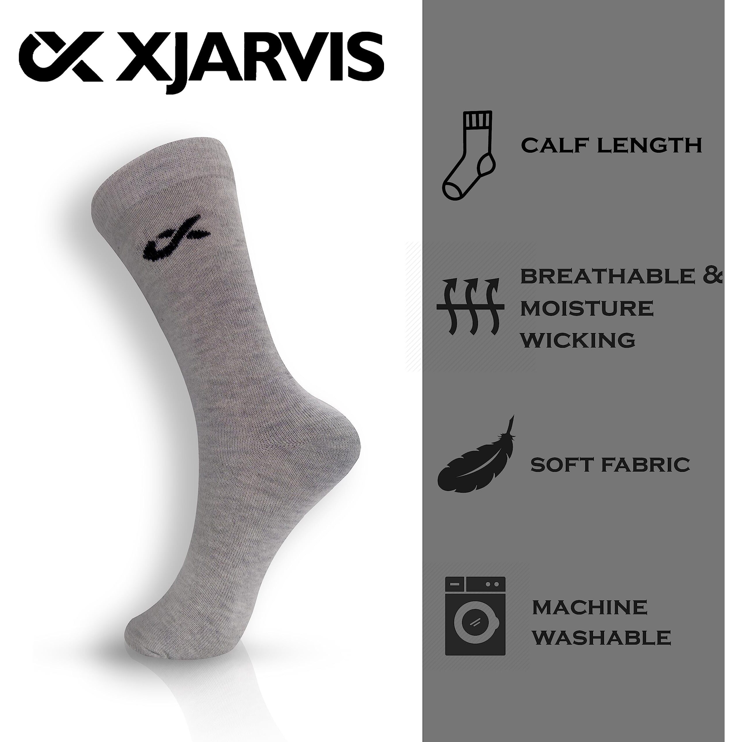 Xjarvis  Texas Premium Socks For Men's Solid Calf Crew Combed Cotton Full Length Formal Official Socks For All Season, Odour Free & Breathable Comfort, Free Size  (White/Grey/Black)