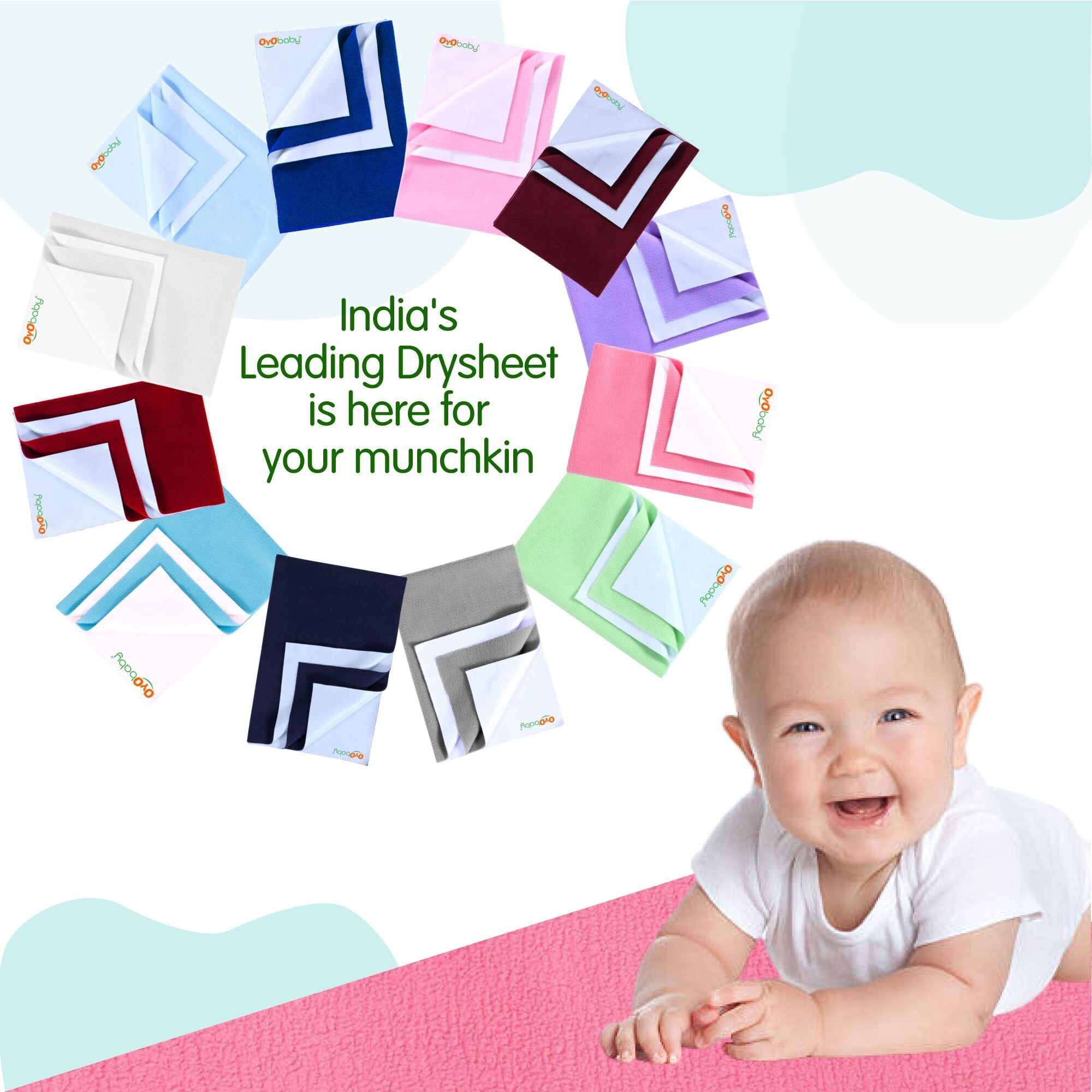 Oyo Baby Extra Absorbent Waterproof Baby Dry Sheet Small Size (70X50Cm) | Quick Dry Sheet For Bed Protector, Soft & Breathable | Blue