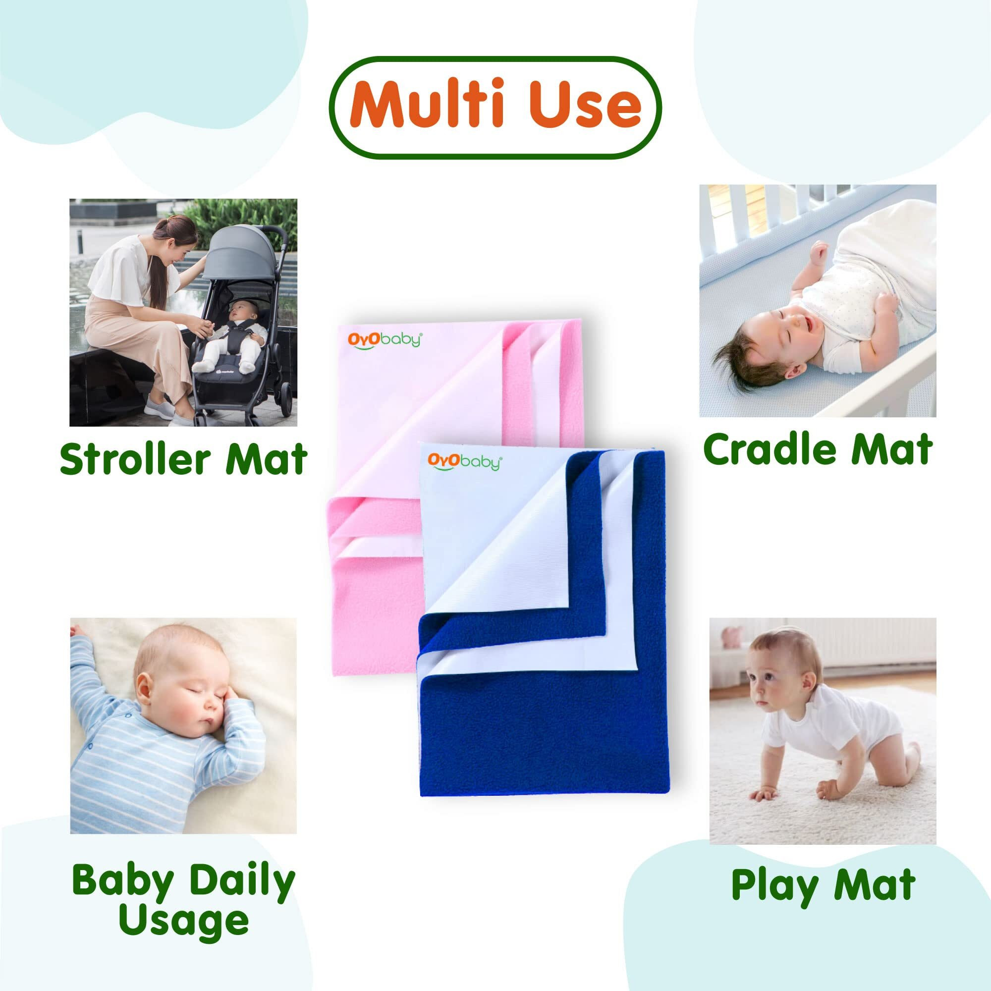 Oyo Baby Extra Absorbent Waterproof Baby Dry Sheet Small Size (70X50Cm) | Quick Dry Sheet For Bed Protector, Soft & Breathable | Blue