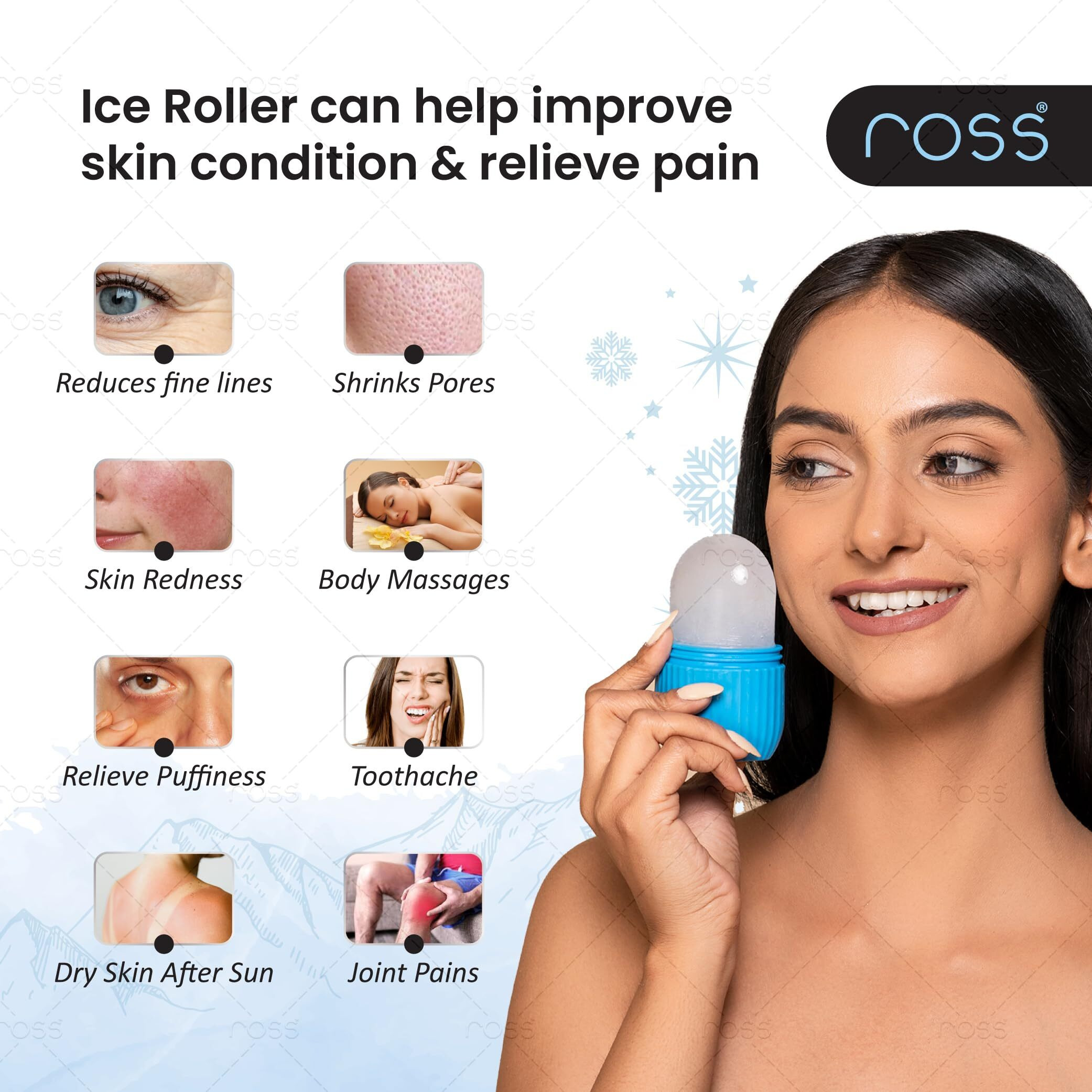 Ross Ice Roller For Face, Neck And Body | For Puffy Eyes And Facial Skin Care, Ice Facial Cube (Random Color)