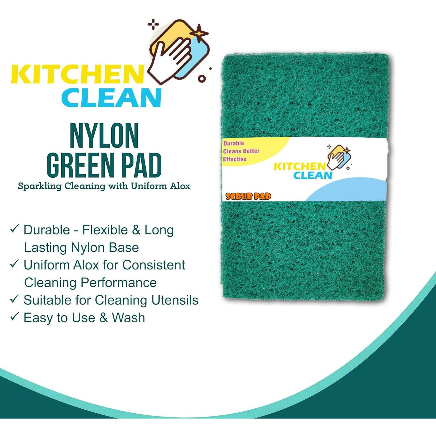 Kitchen Clean  10 Pcs Large Kitchen Scrub Pads | Dish Wash Scrubber | Non Scratch - Durable - Long Skrab Lasting | Clean Shine Brite Utensils (Green, Large 4X6 Inch, Pack Of 10 Pcs)