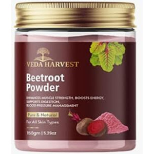 Veda Harvest Beetroot Powder For Face, Skin & Hair | Rich In Antioxidants | Lip Care | Drinking | Eating | Immunity | Pre -Workout | Natural Brightening, Anti-Aging & Glowing Complexion (150 Gm)