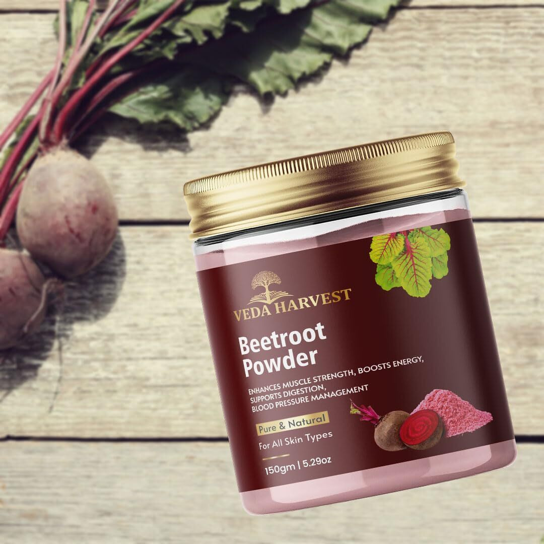 Veda Harvest Beetroot Powder For Face, Skin & Hair | Rich In Antioxidants | Lip Care | Drinking | Eating | Immunity | Pre -Workout | Natural Brightening, Anti-Aging & Glowing Complexion (150 Gm)