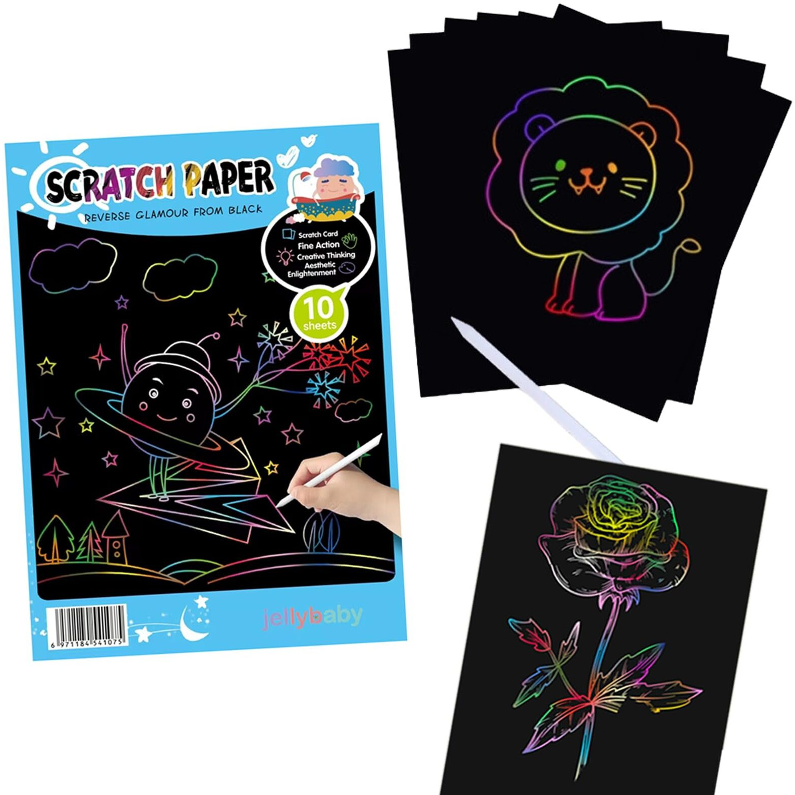 Jellybaby Rainbow Scratch Sheets For Kids A4 Size Scratch Art Magic Doodle Mandala Art Drawing Coloring Paper Black Scratch Paper Note Art And Craft Return Gift For 4 Years And Above