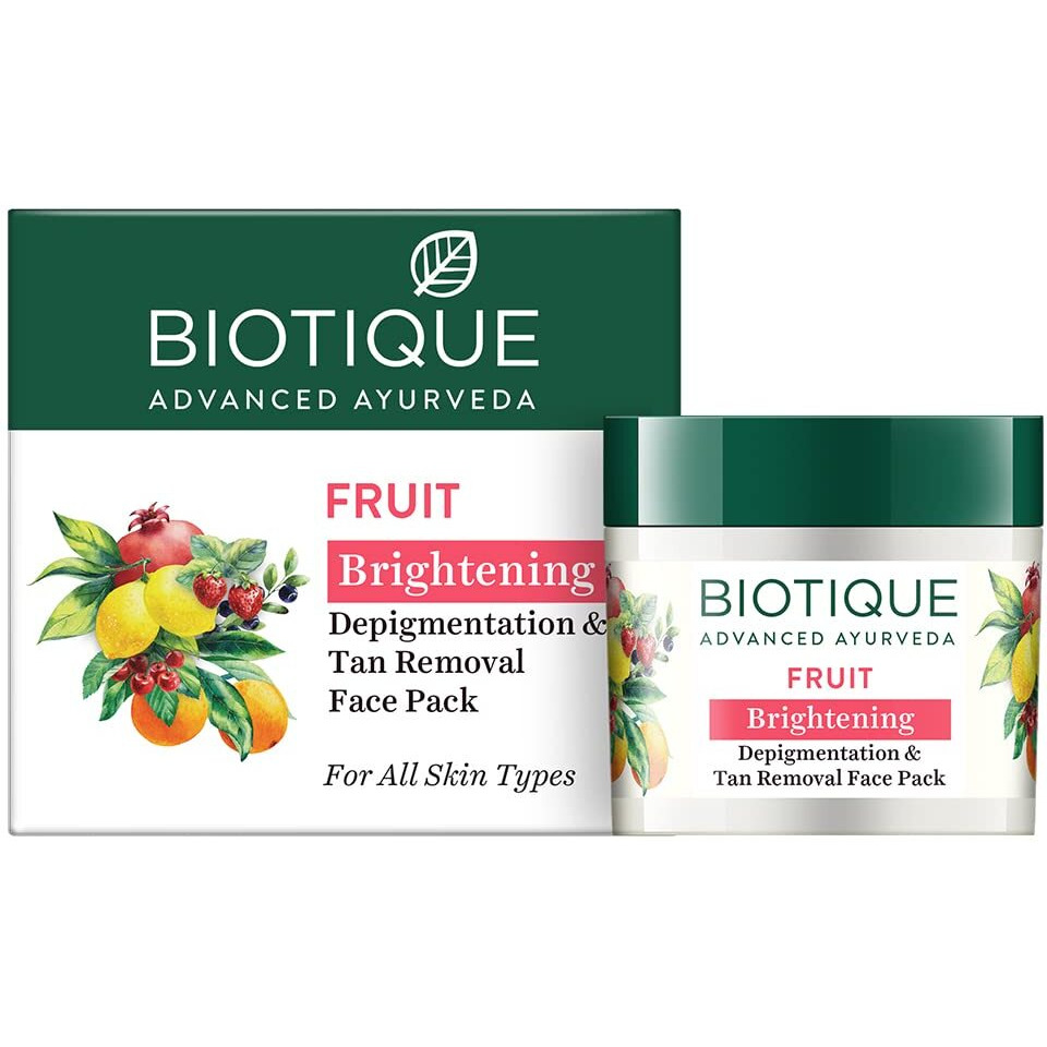 Biotique Fruit Brightening Depigmentation And Tan Removal Face Pack| Ayurvedic And Organically Pure| Tan Removal Face Pack For All Skin Types|100% Botanical Extracts| 75Gm