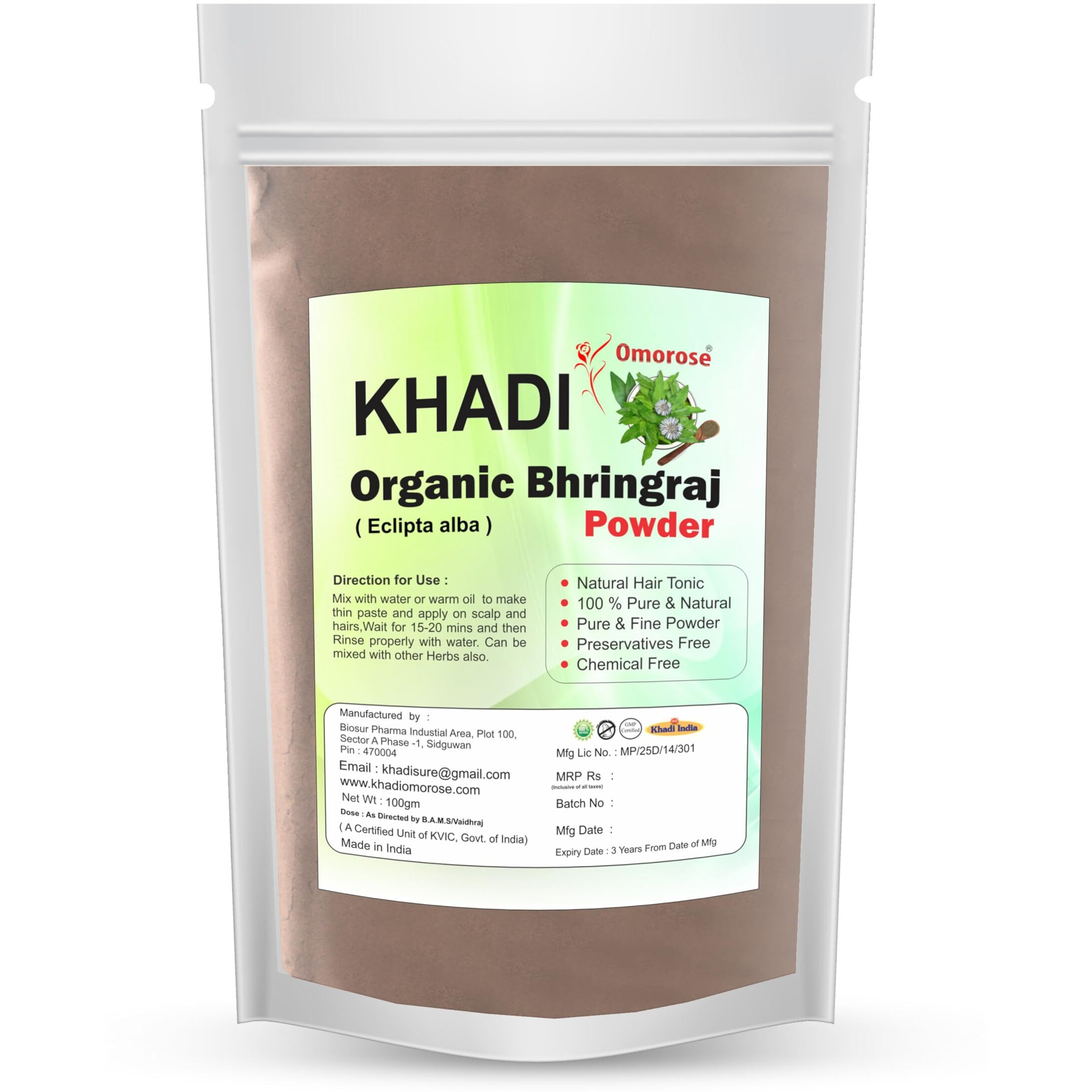 Khadi Omorose Bhringraj Powder For Nourishment Of Skin And Hair | 100 Grams | For Nourihment Of Hairs