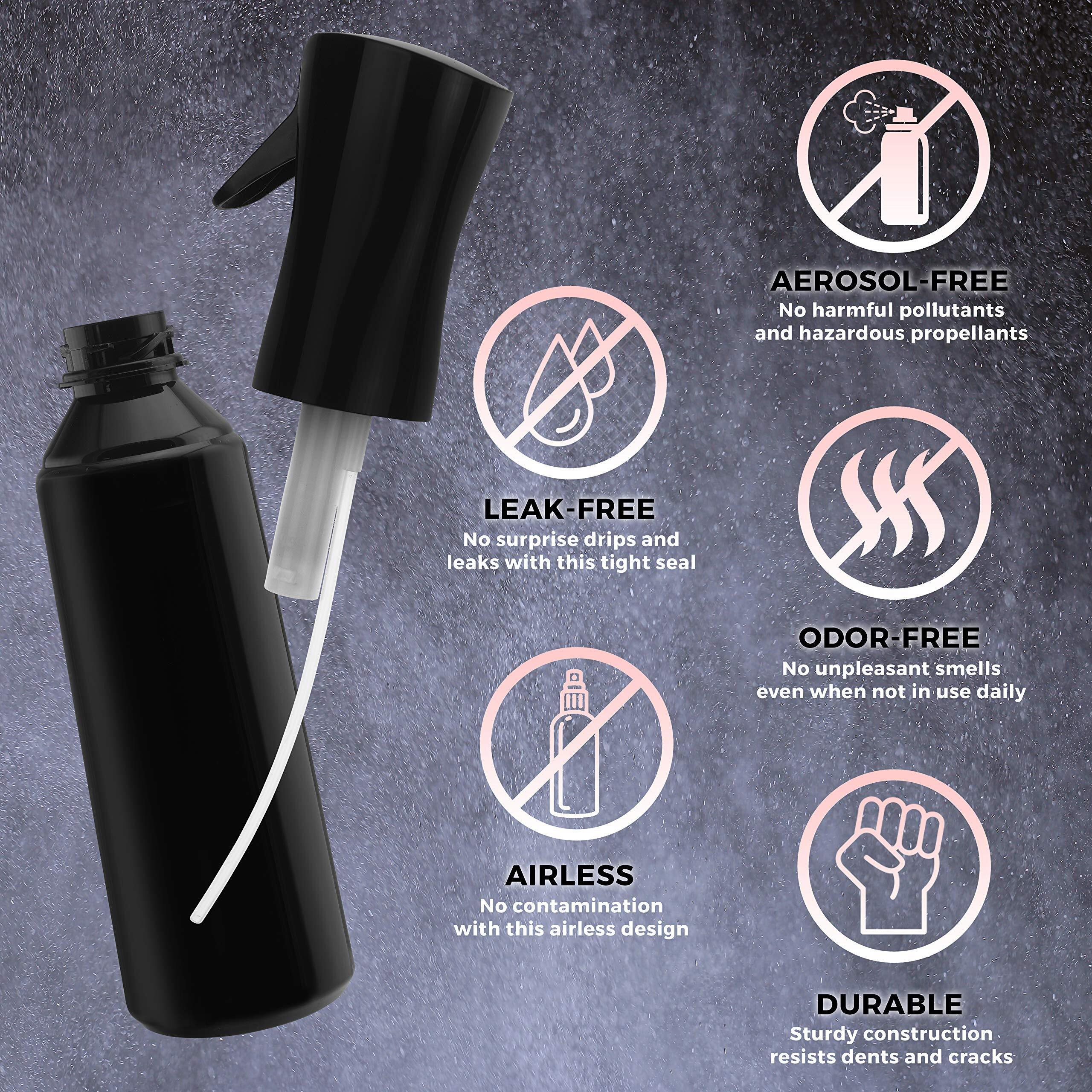 Alpree Polyethylene Terephthalate (Pet) Ultra Fine - Durable - Empty Continuous Spray Bottle - Water Mister For Hairstyling, Plants, Cleaning, Cooking, Misting & Skin Care, 300 Ml, Black