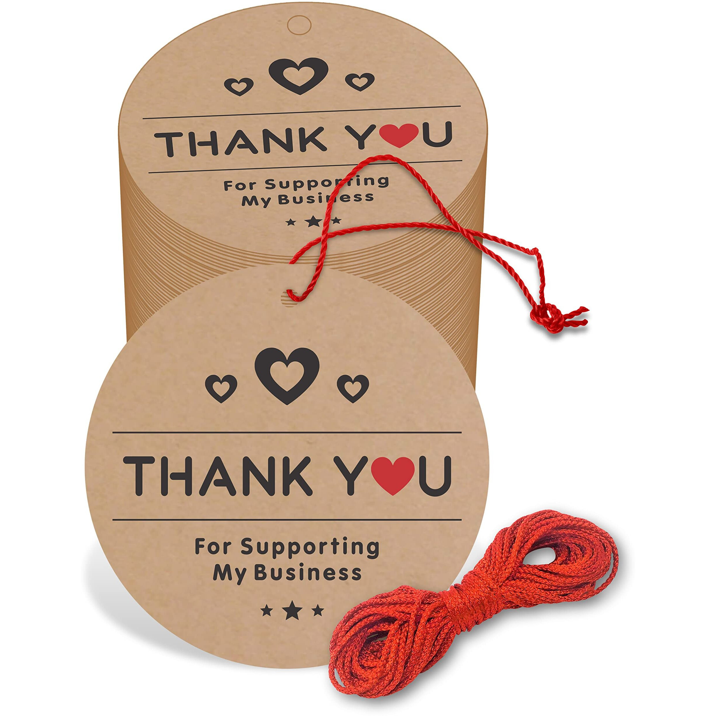 Clickedin - 2 Inch Thank You For Supporting My Business Craft Tags With String 50 Pieces