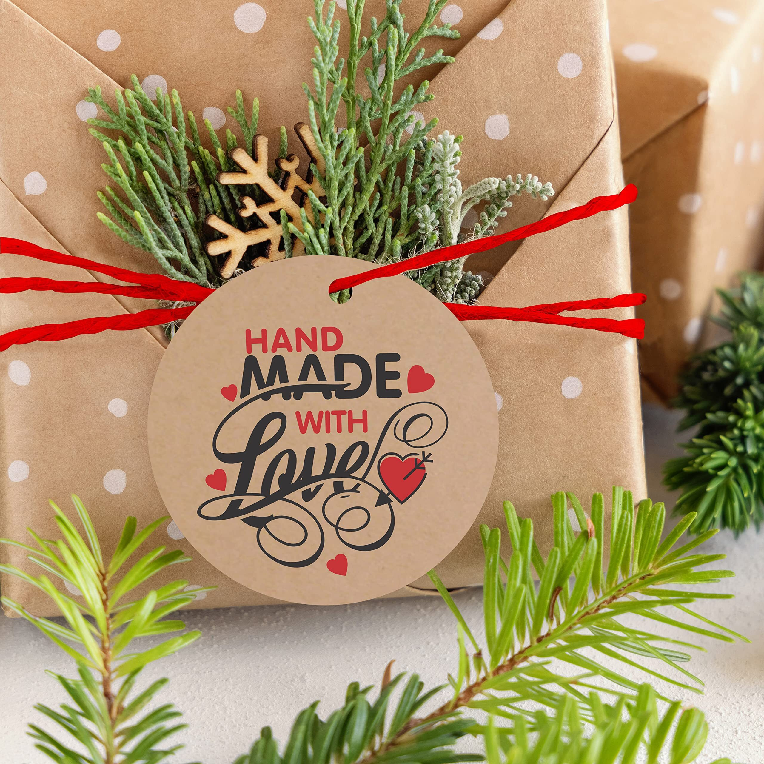 Clickedin - 2 Inches Hand Made With Love Craft Tags For Packaging With String 50 Pieces