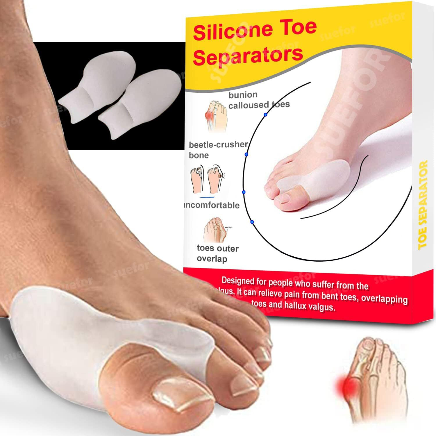 Toe Separator For Feet Toe Spacers Correct Toes Yoga Silicone Hammer Toe Corrector For Women & Men Correct Toe Straighteners For Overlapping Toes (Toe Separator)