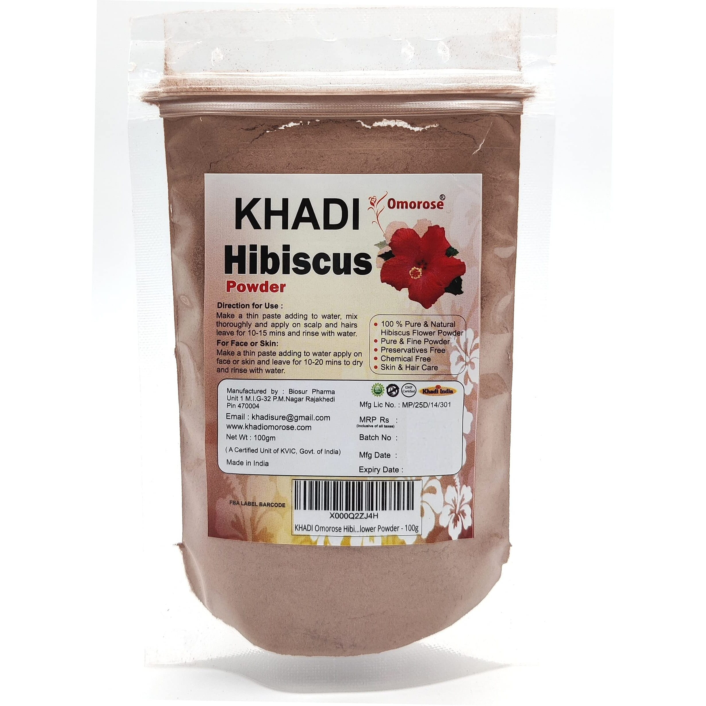 Khadi Omorose Hibiscus Flower Powder For Face Pack & Hair Mask, Natural Pure Hibiscus Rosa-Sinensis Hair & Skin Care, Gudhal Ka Phool Powder For Dull Hair & Conditioning (100 Gms)