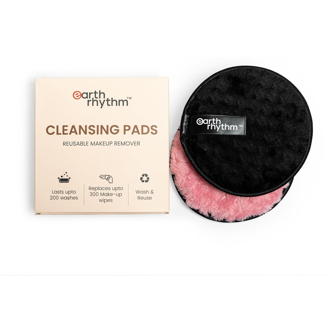 Earth Rhythm Reusable Makeup Remover Cleansing Pads | Easily Removes Stubborn Face & Eye Makeup | Multifunctional, Safe For Oily, Dry Or Sensitive Skin | Pack Of 2