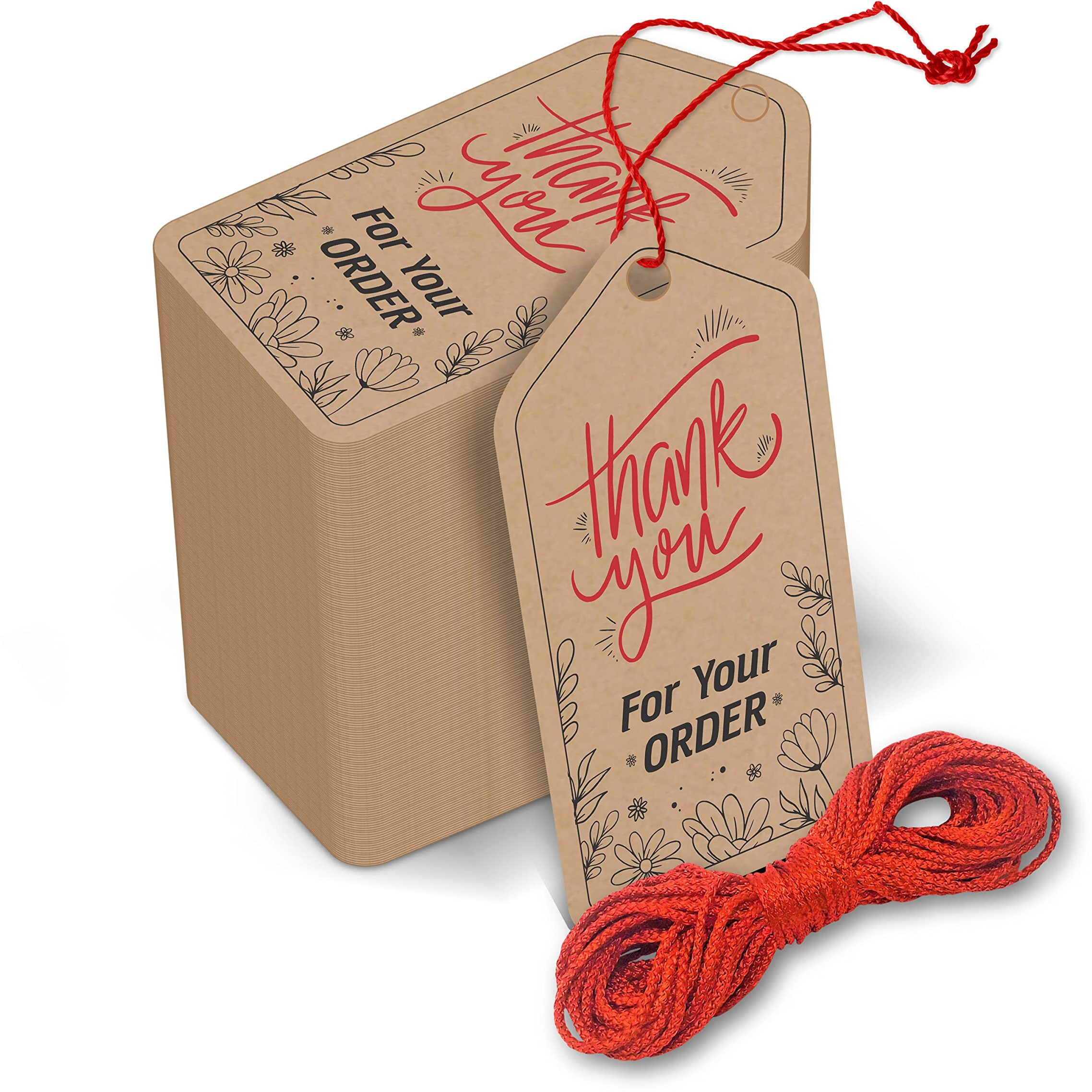 Clickedin - Thank You Brown Tags For Packaging With String 50 Pieces