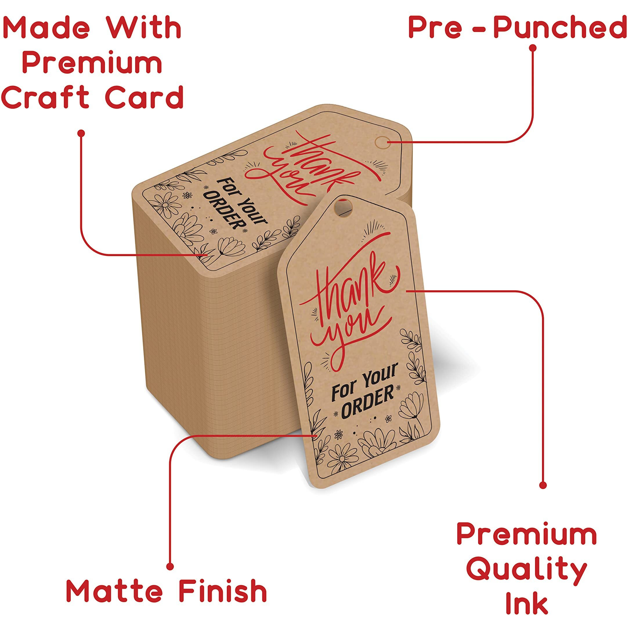 Clickedin - Thank You Brown Tags For Packaging With String 50 Pieces