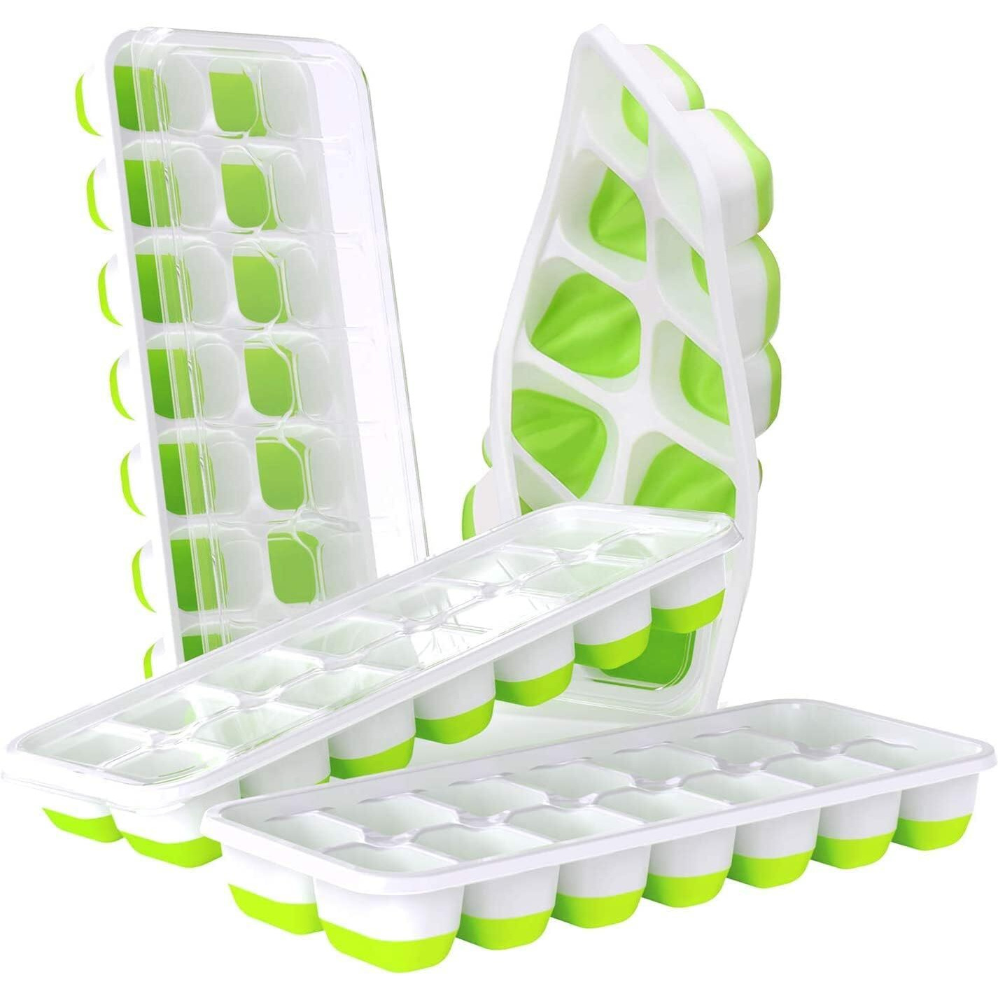 E-Cosmos Small Pop-Up Ice Cube Tray With Flexible Silicon Bottom And Lid, 12 Cube Trays (Multicolor - Pack Of 2)