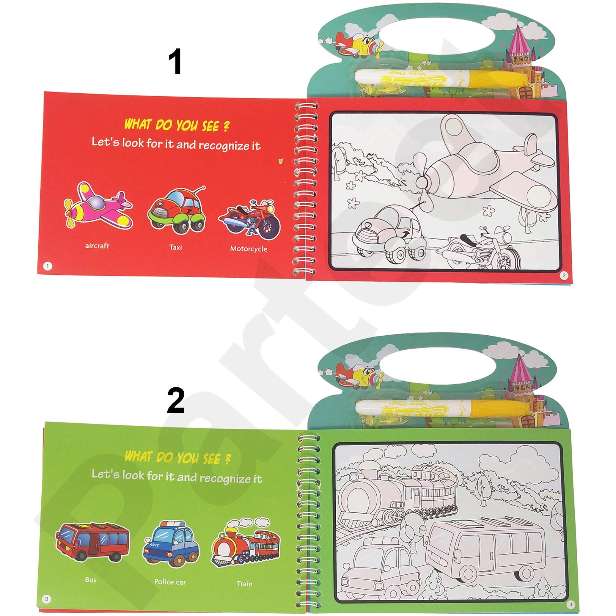 Parteet Reusable Magic Water Painting Book Magic Doodle Pen Kids Coloring Doodle Drawing Board Games Child Educational Toy Magic Book Water Painting For Kids (1Pc)(Assorted Character)