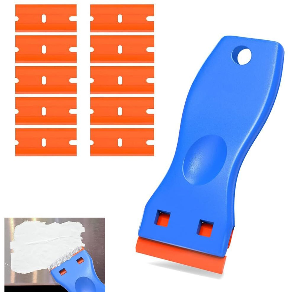 Cleaning Scraper Remover For Stickers,Plastic Scraper,Double Edged Plastic Razor Blade Scrapers,Scraping Labels And Decals Sticker From Glass,Windshields And Auto Window Tint Vinyl Tool Application
