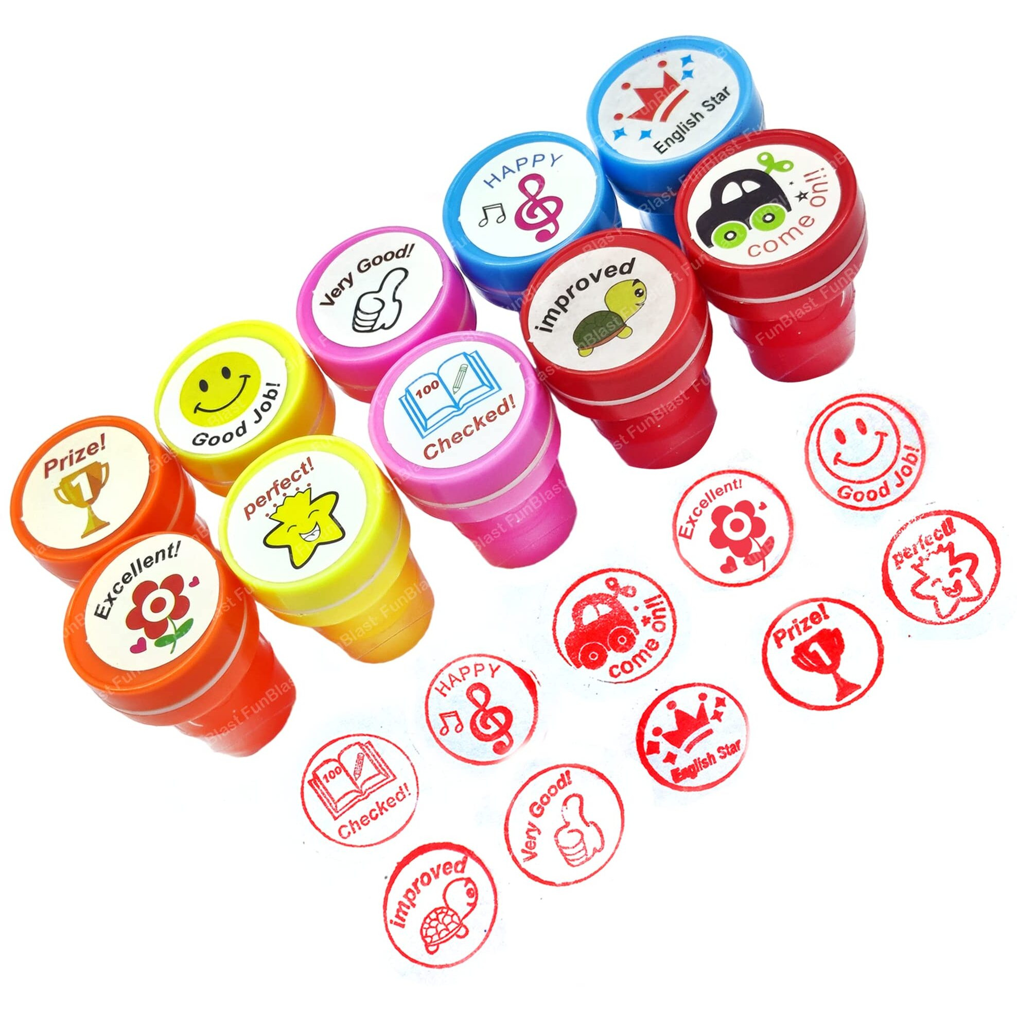 Funblast 10 Pcs Motivation Stamps For Kids - Plastic Stamps Toys Art & Craft For School Supplies Toys For Kids/Boys/Girls- Multicolor