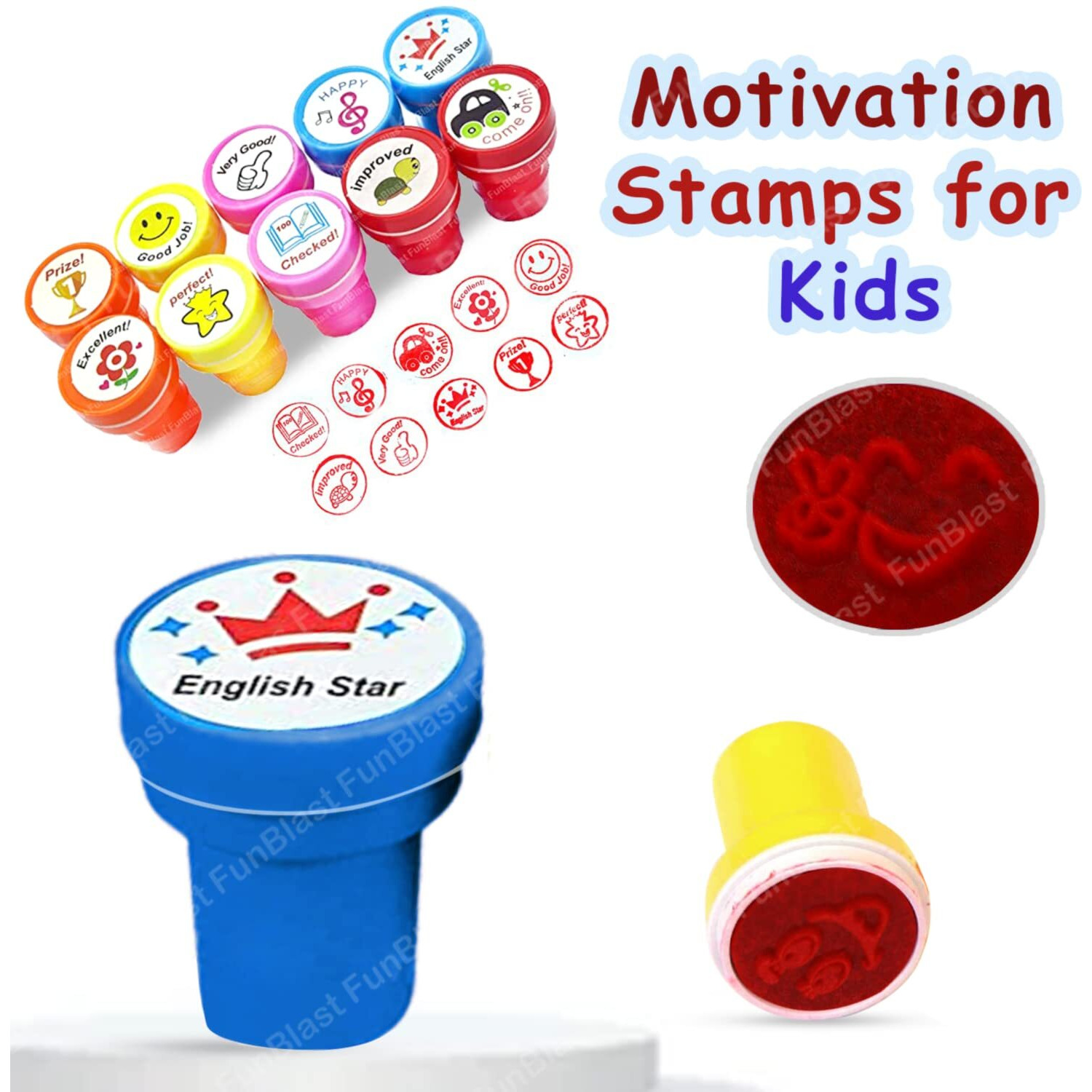 Funblast 10 Pcs Motivation Stamps For Kids - Plastic Stamps Toys Art & Craft For School Supplies Toys For Kids/Boys/Girls- Multicolor