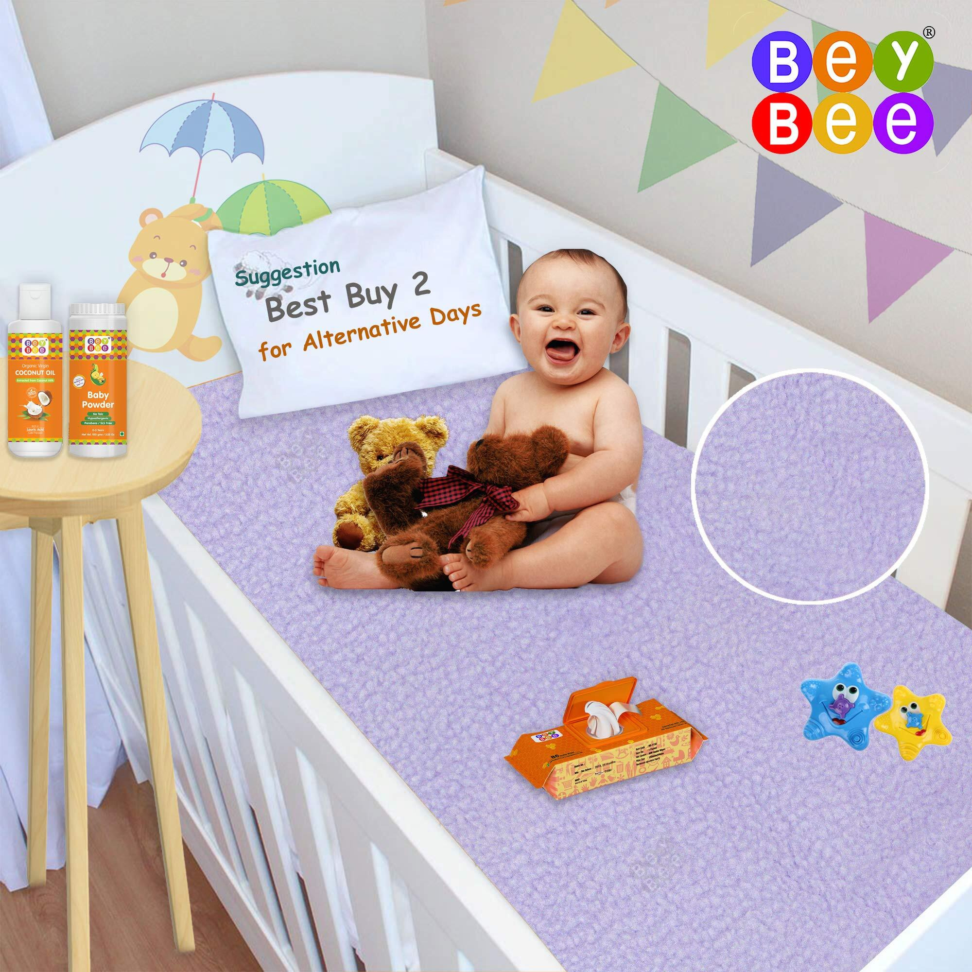 Beybee Waterproof Quick Dry Sheet For Baby| Bed Pad Anti-Piling Fleece Extra Absorbent Washable Matress Protector| Baby Bed Protector Sheet For Toddler Children, Medium Size, 100X70Cm, Violet