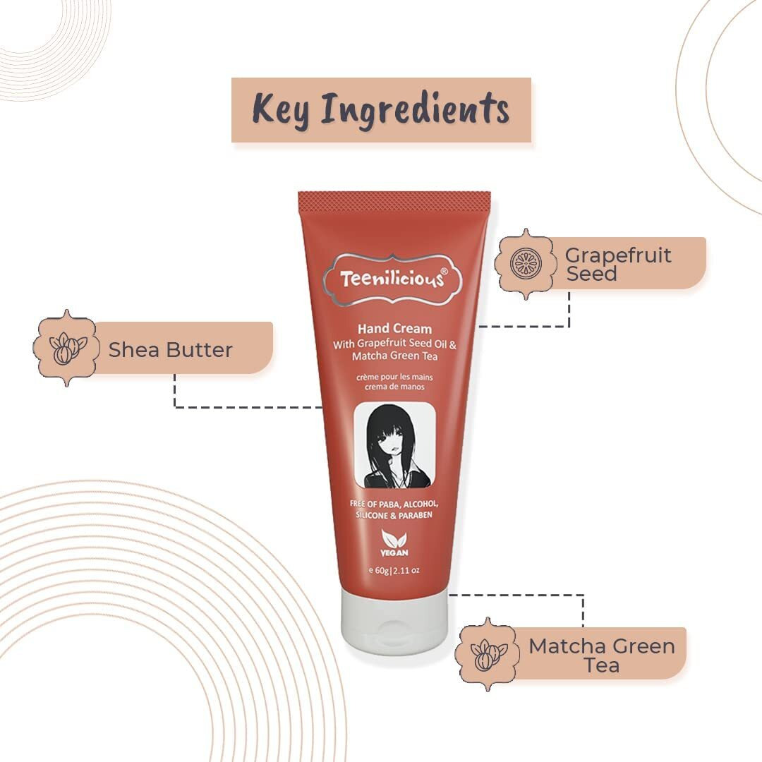 Teenilicious Hand Cream For Women | Winter Cream For Dry And Rough Hand | Grapefruit Seed Oil & Matcha Green Tea | Vegan & Chemical Free | Skin Moisturizing Cream | All Skins Type - 60Gm