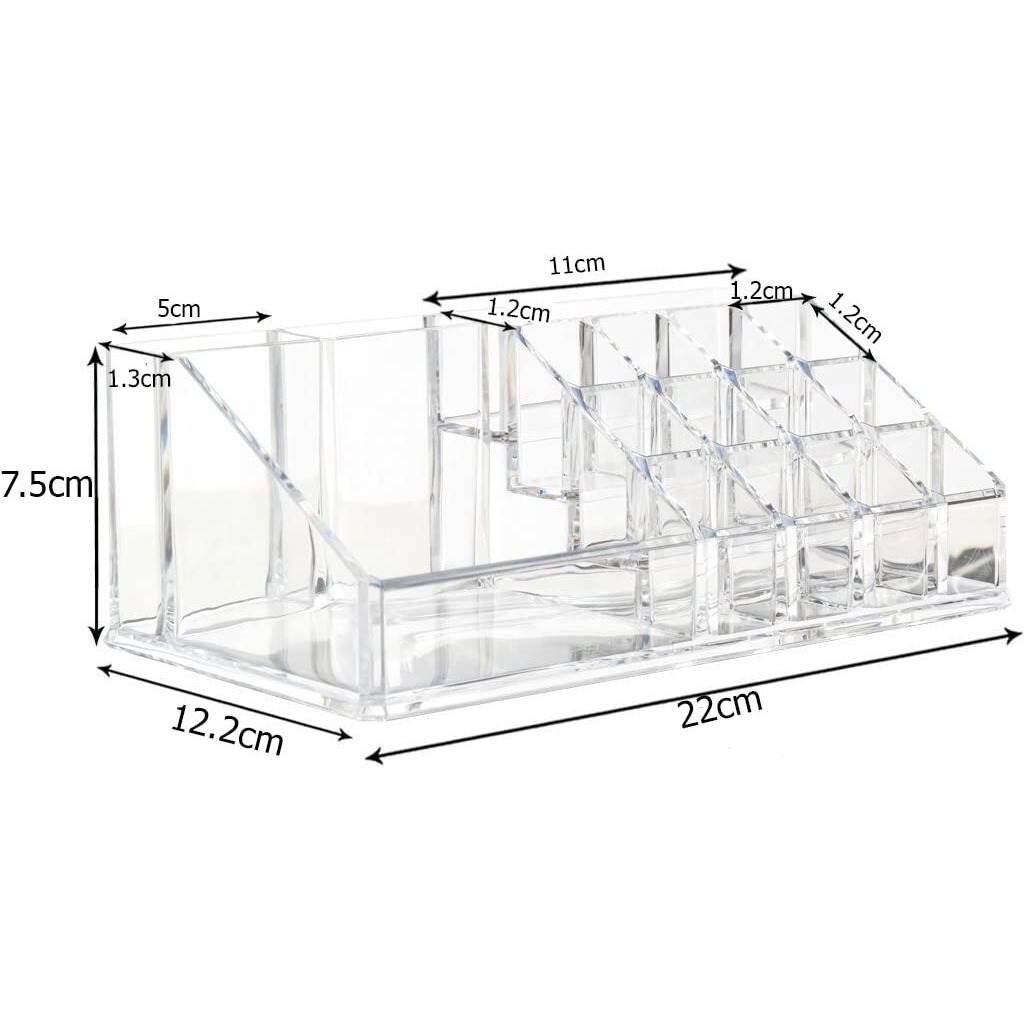 Inovera (Label) Plastic 16 Compartment Cosmetic Display Cases Makeup Lipstick Storage Organizer Holder Box Case,Transparent (22L X 12.2W X 7.5H)