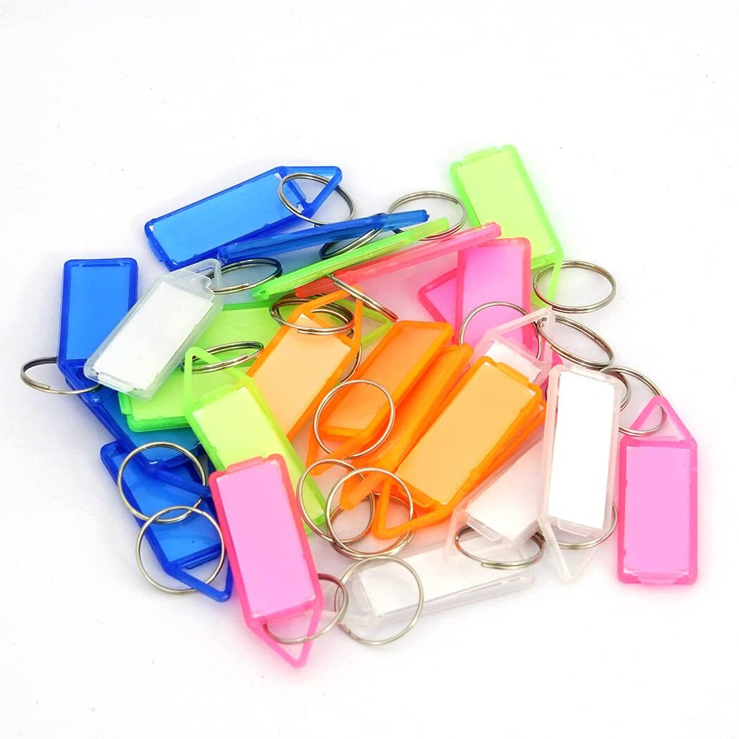 Sndia 25 Pcs Key Tag Multicolor Keyring & Keychain With Name Tag Labels Assorted Keychain With Two Side Id Label And Split Ring For Office, Home Key - Plastic