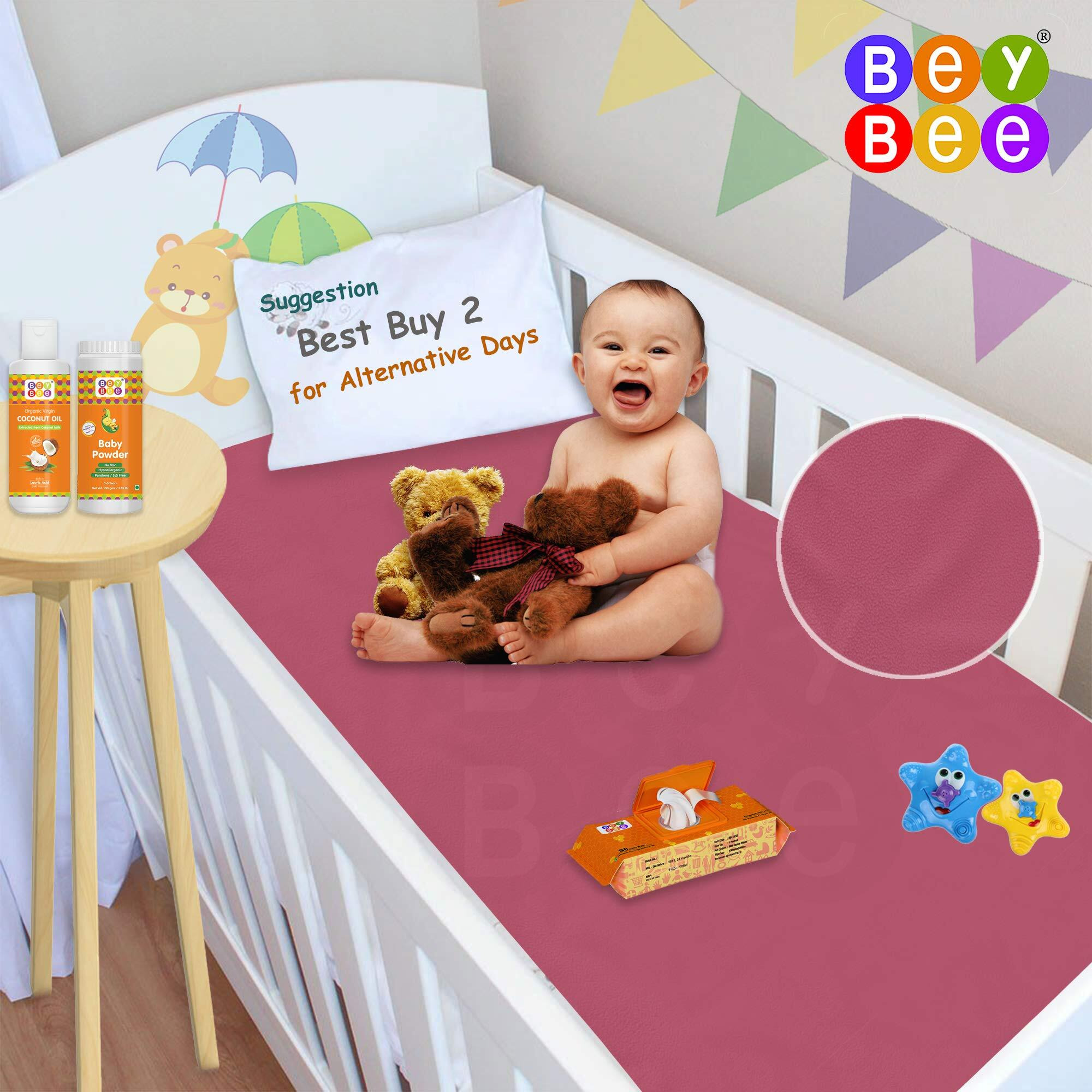 Beybee Waterproof Quick Dry Sheet For Baby| Bed Pad Anti-Piling Fleece Extra Absorbent Washable Matress Protector| Baby Bed Protector Sheet For Toddler Children, Medium Size, 100X70Cm, Rani Pink
