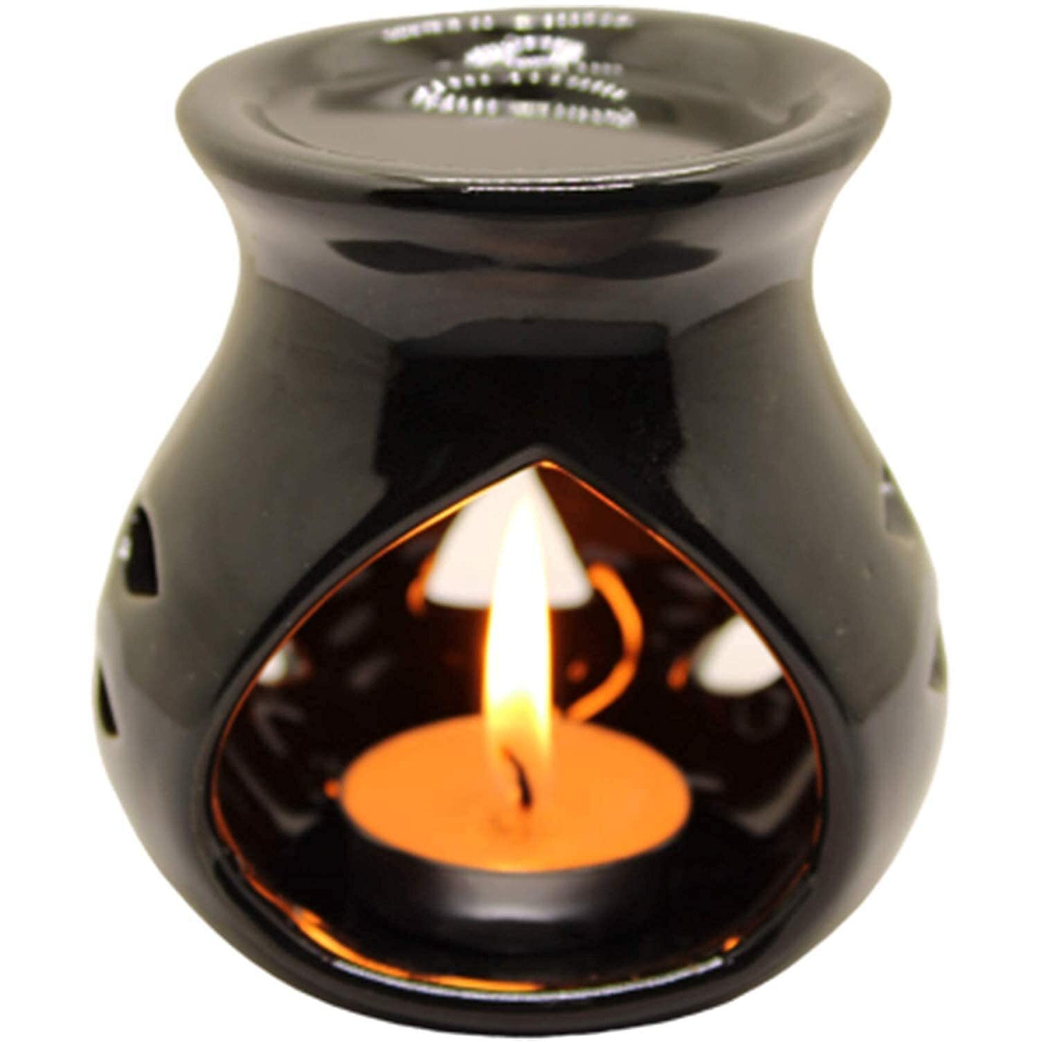 Air-Roma Air Roma Ceramic Aroma Black Diffuser Burner With 10Ml Lemon Grass Oil & 2 Pcs Candles | Strong & Long-Lasting Aroma - Fragrance