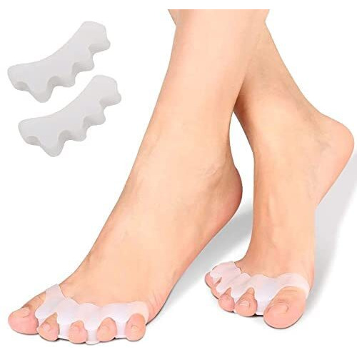 Suefor Silicone Gel Toe Separators, 5 Holes High Elastic Toe Straightener Hammer Hallux Valgus Corrector Pain Relief Toe Straightener Achilles Stretcher, Toe Spacers Bunion (White)