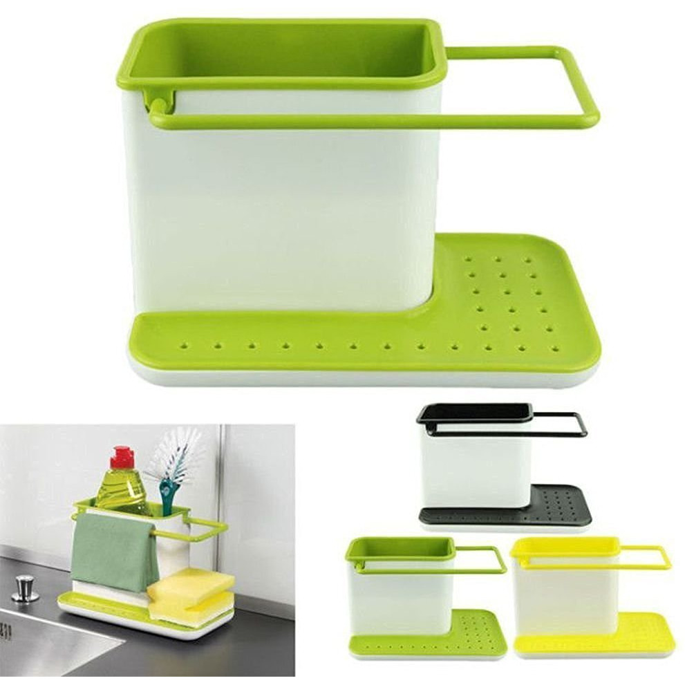 Inditradition 3 In 1 Kitchen Sink Organizer (For Dishwasher Liquid, Brush, Cloth, Soap, Sponge), Plastic