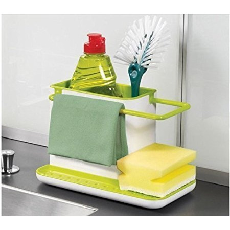 Inditradition 3 In 1 Kitchen Sink Organizer (For Dishwasher Liquid, Brush, Cloth, Soap, Sponge), Plastic