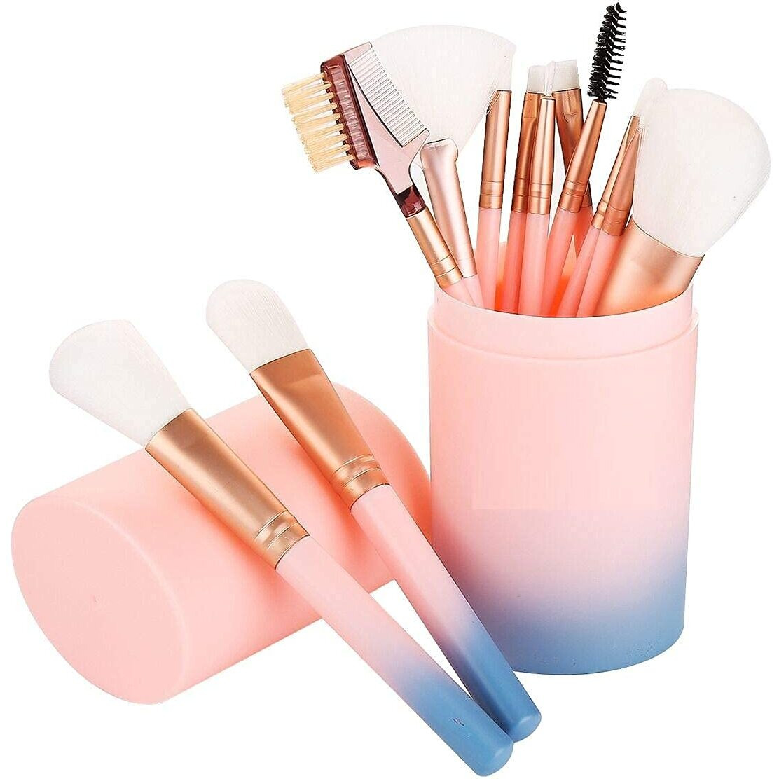 Macplus Makeup Brush Set With Storage Barrel - Pack Of 12 (Light Pink)