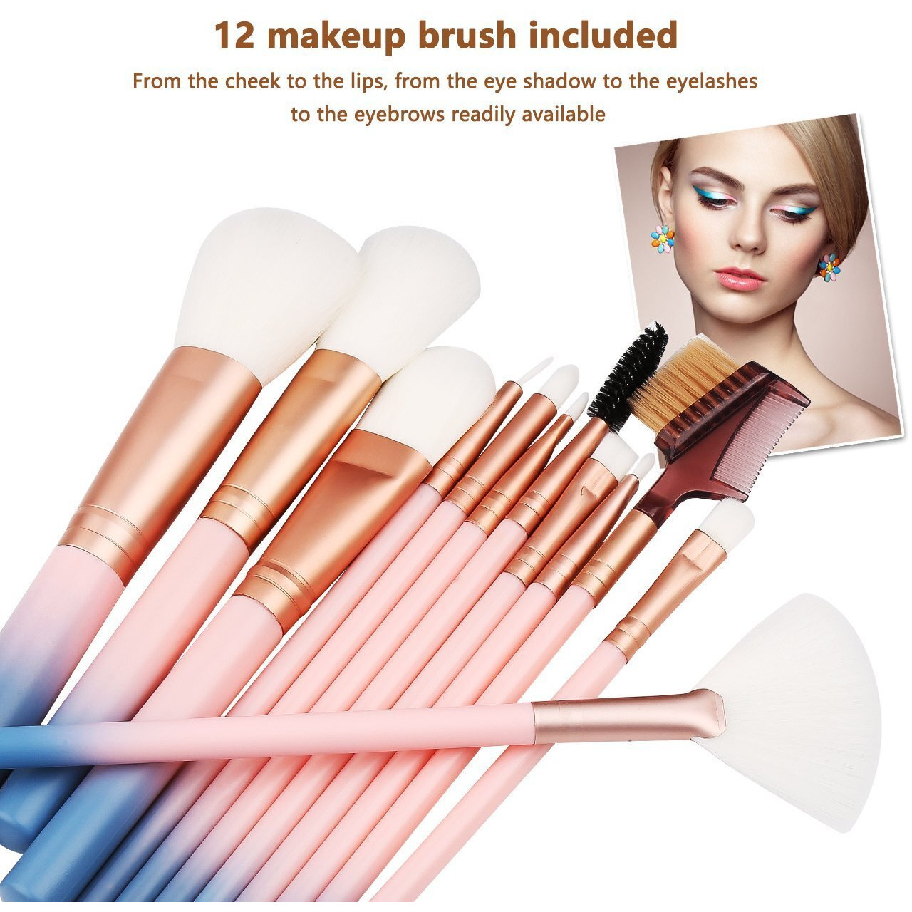 Macplus Makeup Brush Set With Storage Barrel - Pack Of 12 (Light Pink)