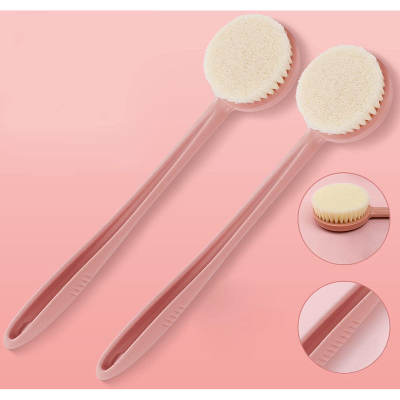 Wolpin 1 Pc Bath Brush Back Scrubber With Soft Brightening Bristles Long Handle Bathing, Spa Body Massage Pink