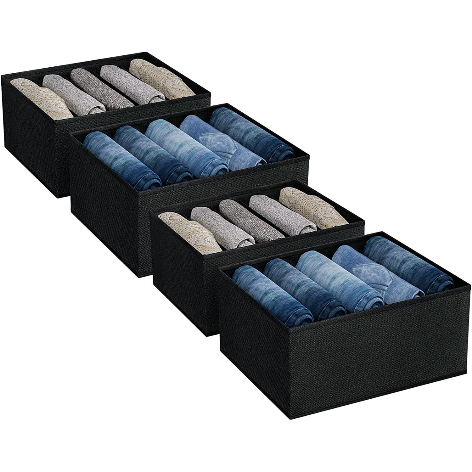 Jd Fresh 1-Piece Set Of Non-Woven Fabric Clothes Organizers For Wardrobe/Foldable Cupboard Storage Boxes/Rectangular Almirah Organizers For Shirts/Pants/T-Shirts/Dress/Sweaters/Jeans(Black/5 Slots)