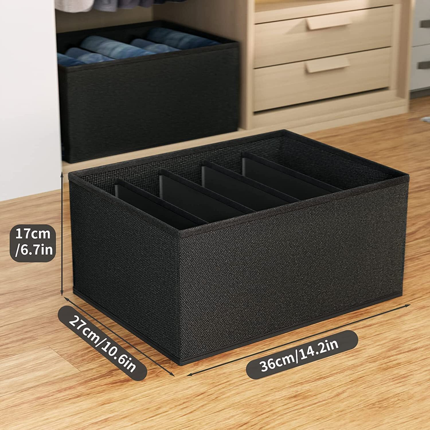 Jd Fresh 1-Piece Set Of Non-Woven Fabric Clothes Organizers For Wardrobe/Foldable Cupboard Storage Boxes/Rectangular Almirah Organizers For Shirts/Pants/T-Shirts/Dress/Sweaters/Jeans(Black/5 Slots)