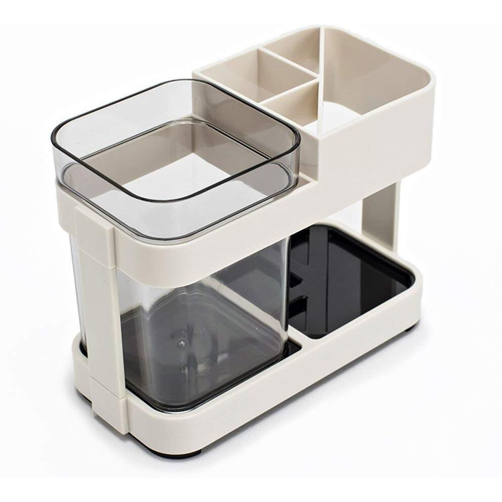 Inovera (Label) Plastic Bathroom Toothbrush Toothpaste Holder Stand Storage Organizer, Off White, Pack Of 1