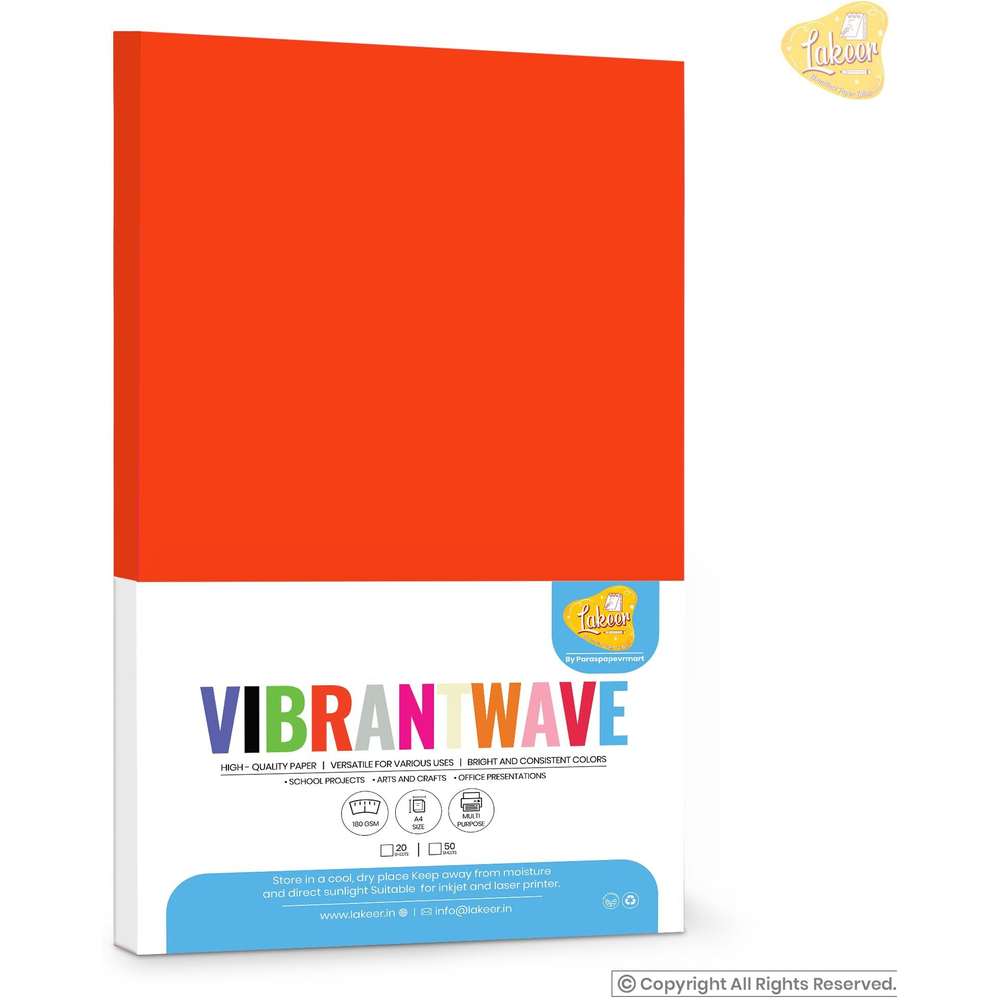 Lakeer A4 Watercolor Paper 20 Sheets(Dark Orange)Premium Colour 180 Gsm Pack For Copy Printing, Diy Art & Craft, Projects, Decoration, Other Office Printing