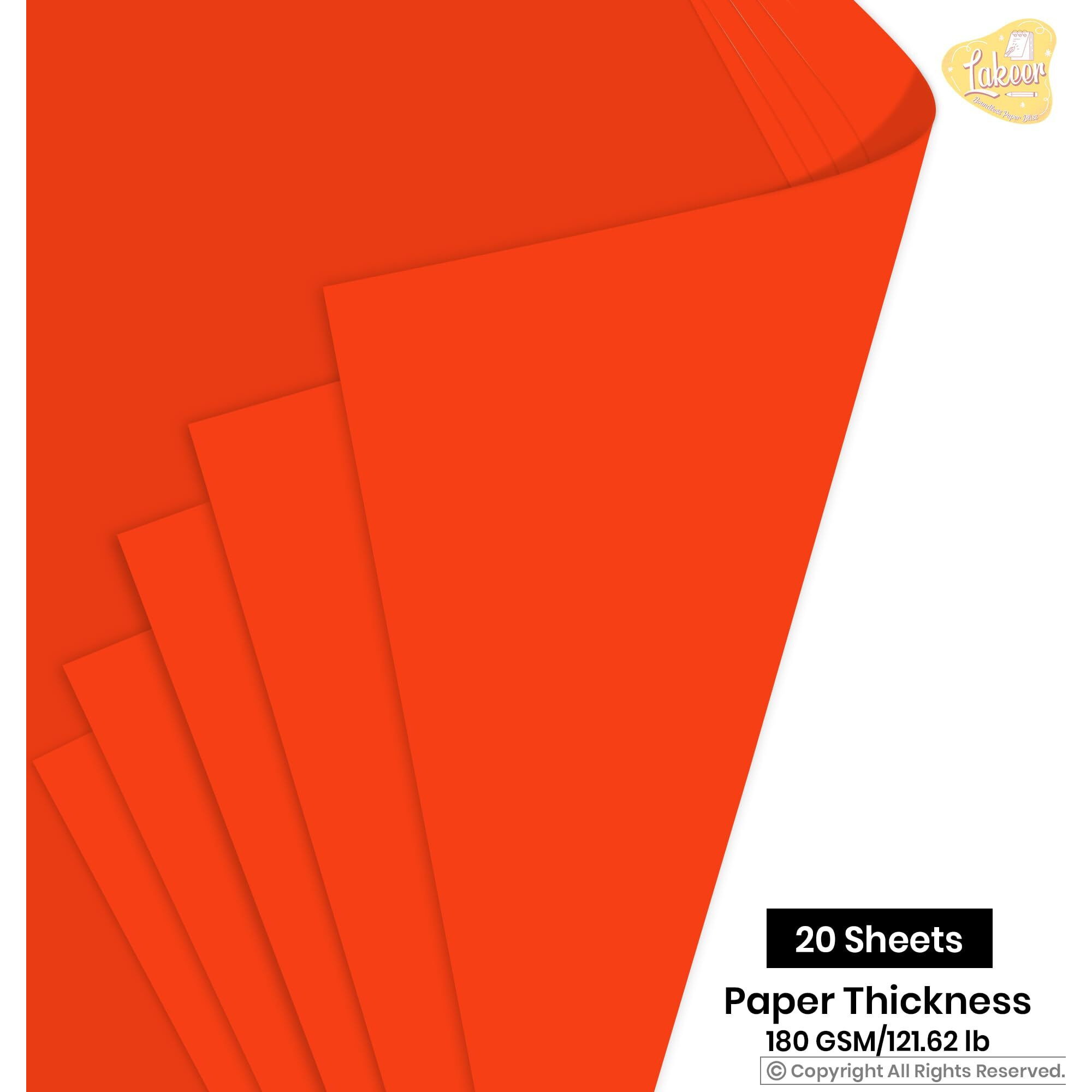 Lakeer A4 Watercolor Paper 20 Sheets(Dark Orange)Premium Colour 180 Gsm Pack For Copy Printing, Diy Art & Craft, Projects, Decoration, Other Office Printing