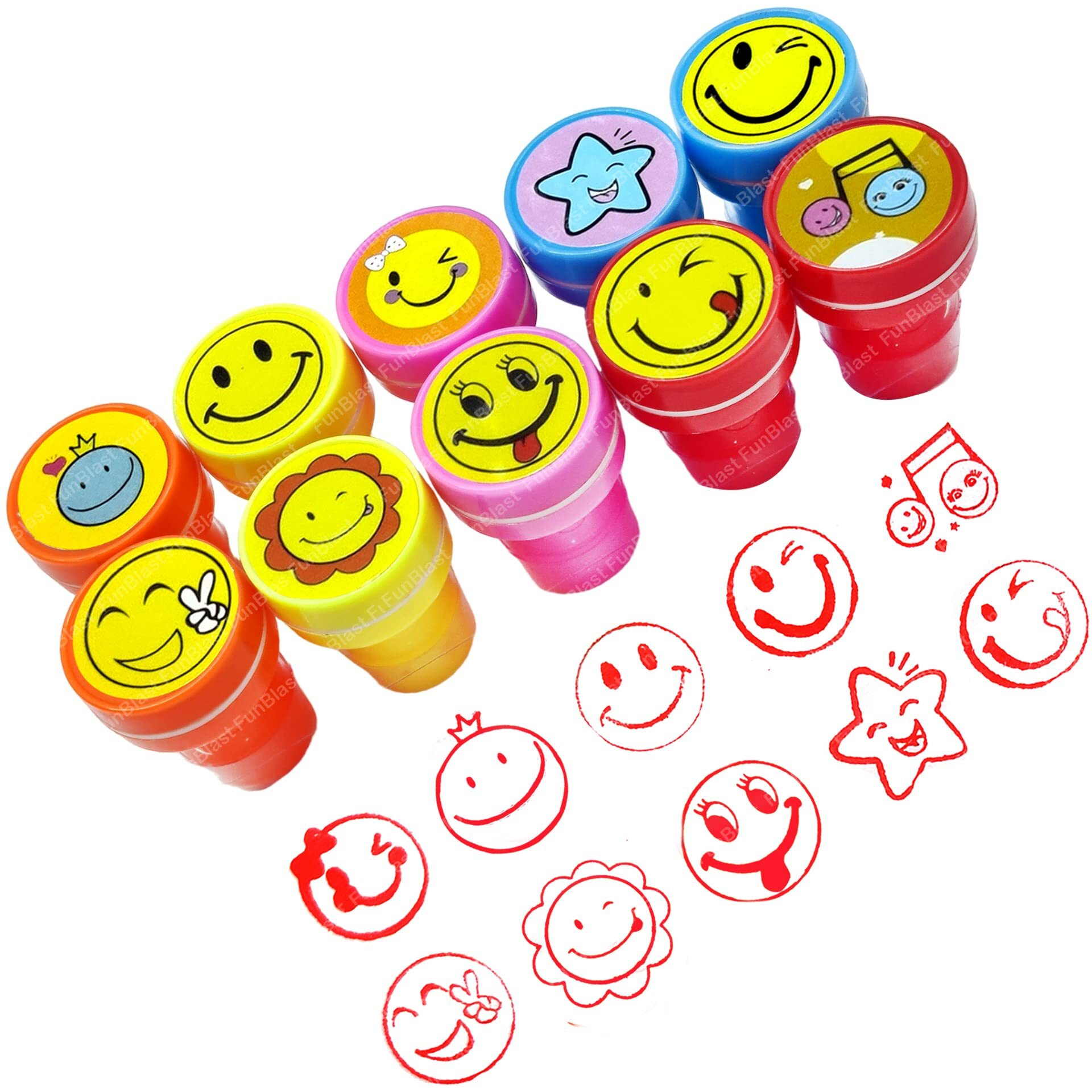 Funblast 10 Pcs Emoji Stamps For Kids -Plastic Stamper Toys Art And Craft School Supplies Toys For Kids/Boys/Girls - Multi Color