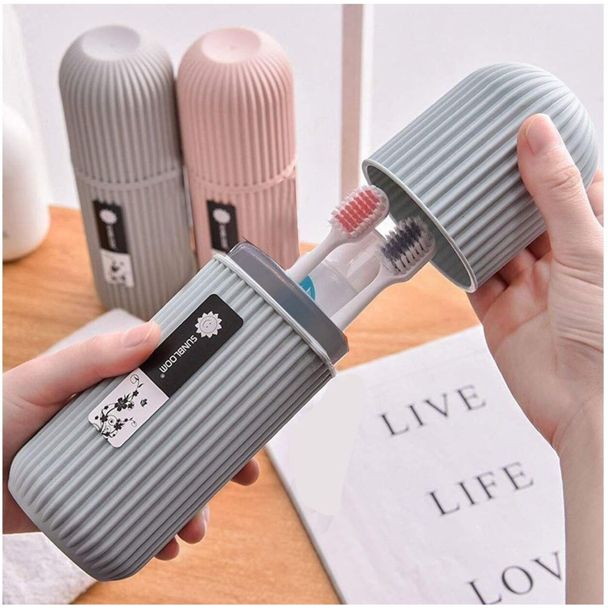 Zollyss 2Pc Capsule Shape Travel Toothbrush Toothpaste Case Holder Portable Toothbrush Storage Plastic Toothbrush Holder , Multi-Coloured