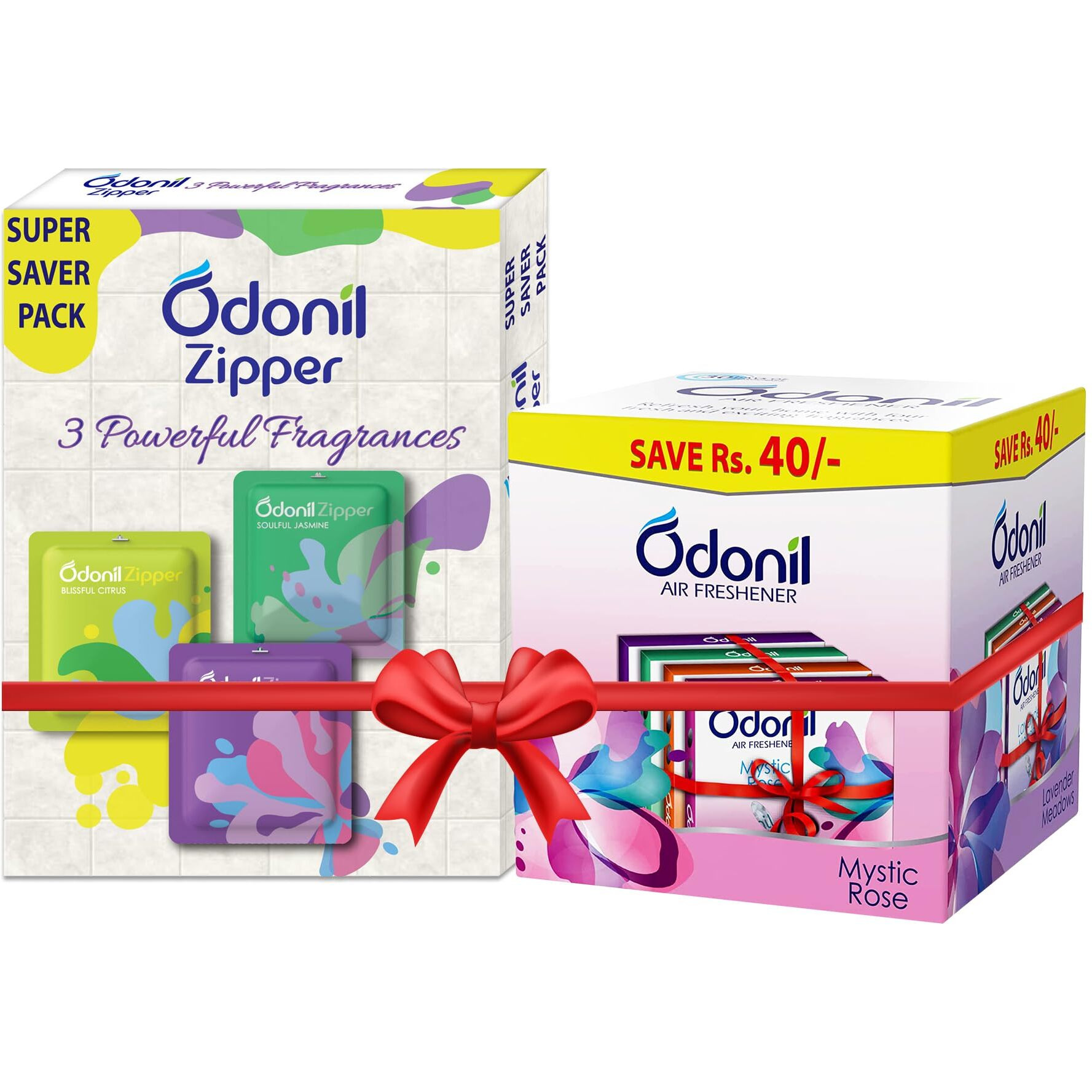 Odonil Bathroom Air Freshener Combo  Zipper Mixed Fragrances - 30G(3X10G) + Block Mixed Fragrances - 192G(4X48G) | Long Lasting Fragrance