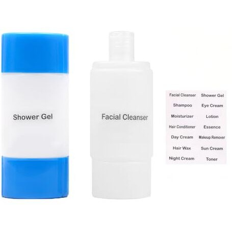 Inovera (Label) 4 Piece Refillable Travel Bottles For Toiletries - 3 In 1 Plastic Shampoo, Cream, Conditioner, Lotion Storage Container - Travelling Accessories (Blue)
