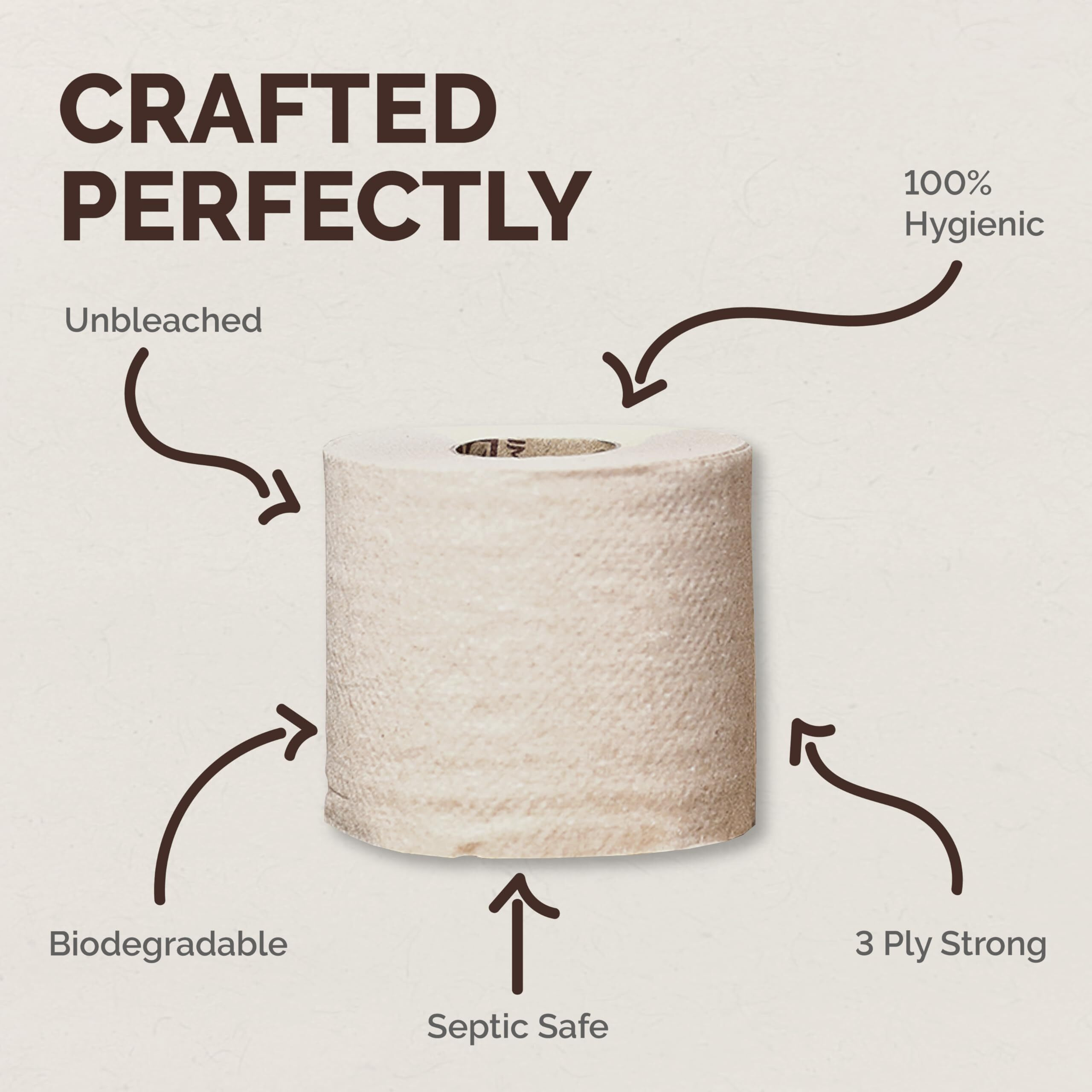 Origami Good Karma 3 Ply Eco-Friendly Unbleached Toilet Tissue Paper Roll - Pack Of 4 (260 Pulls Per Roll, 1040 Sheets)