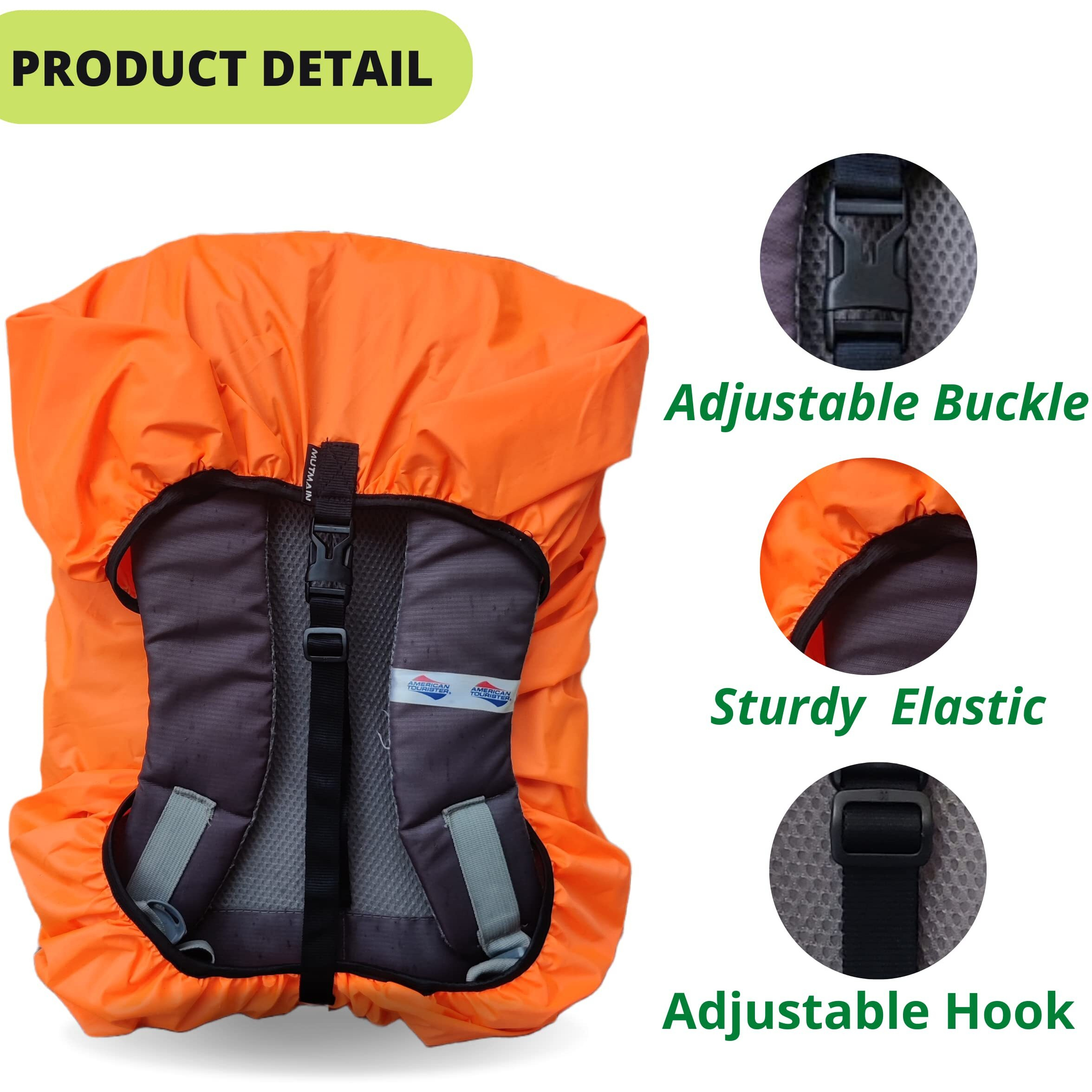 Mutmain Bag Cover Waterproof 25L To 35L Rain Cover For Backpack Schoolbag, Laptop Bag, Dust Proof, Rubberized Material (Orange)